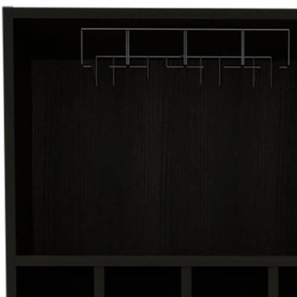 71" Black Tall Bar Cabinet with Two Door Panels and Top Wine Glass Rack Homeroots Kitchen & Dining