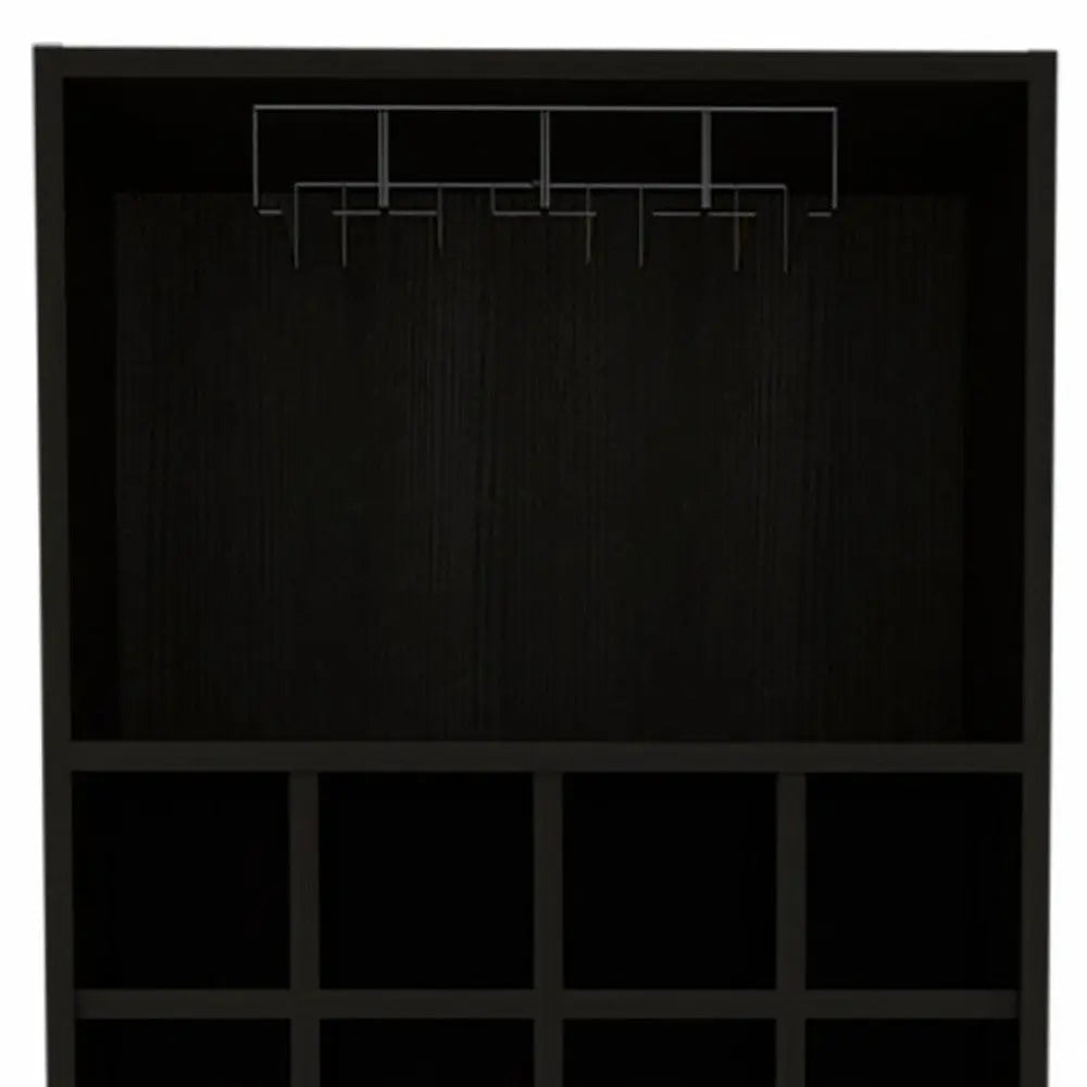 71" Black Tall Bar Cabinet with Two Door Panels and Top Wine Glass Rack Homeroots Kitchen & Dining