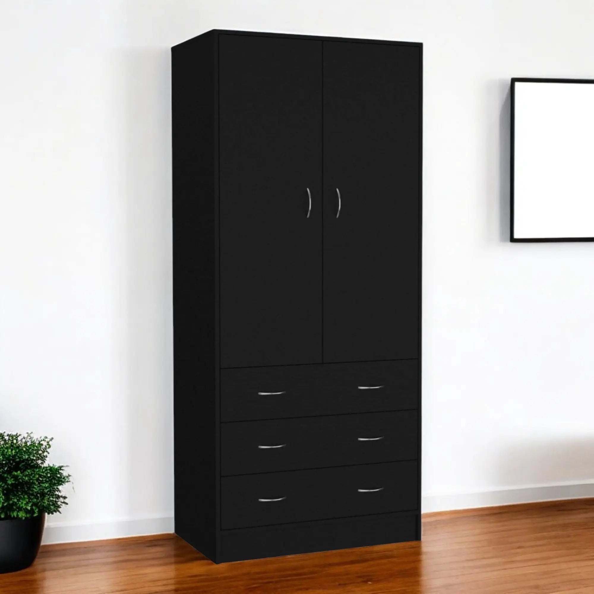 71" Black Two Door Three Drawer Combo Dresser Homeroots Bed & Bath