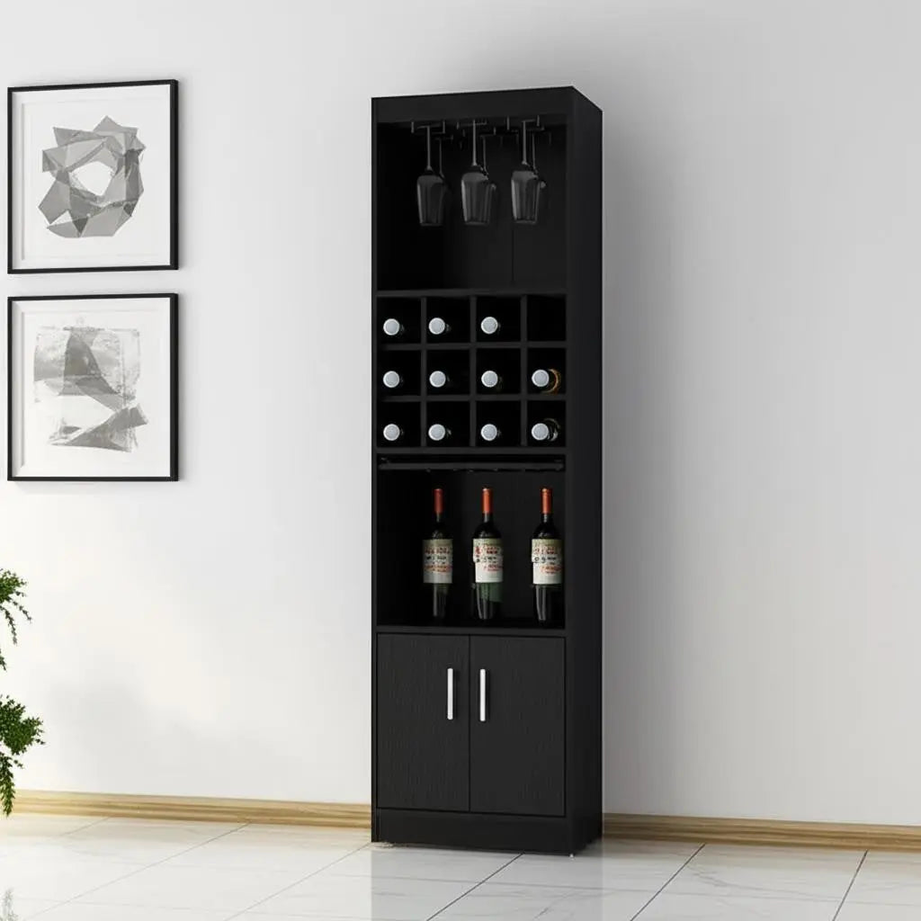 71" Black Wood Bar Cabinet With Two Doors Homeroots Kitchen & Dining