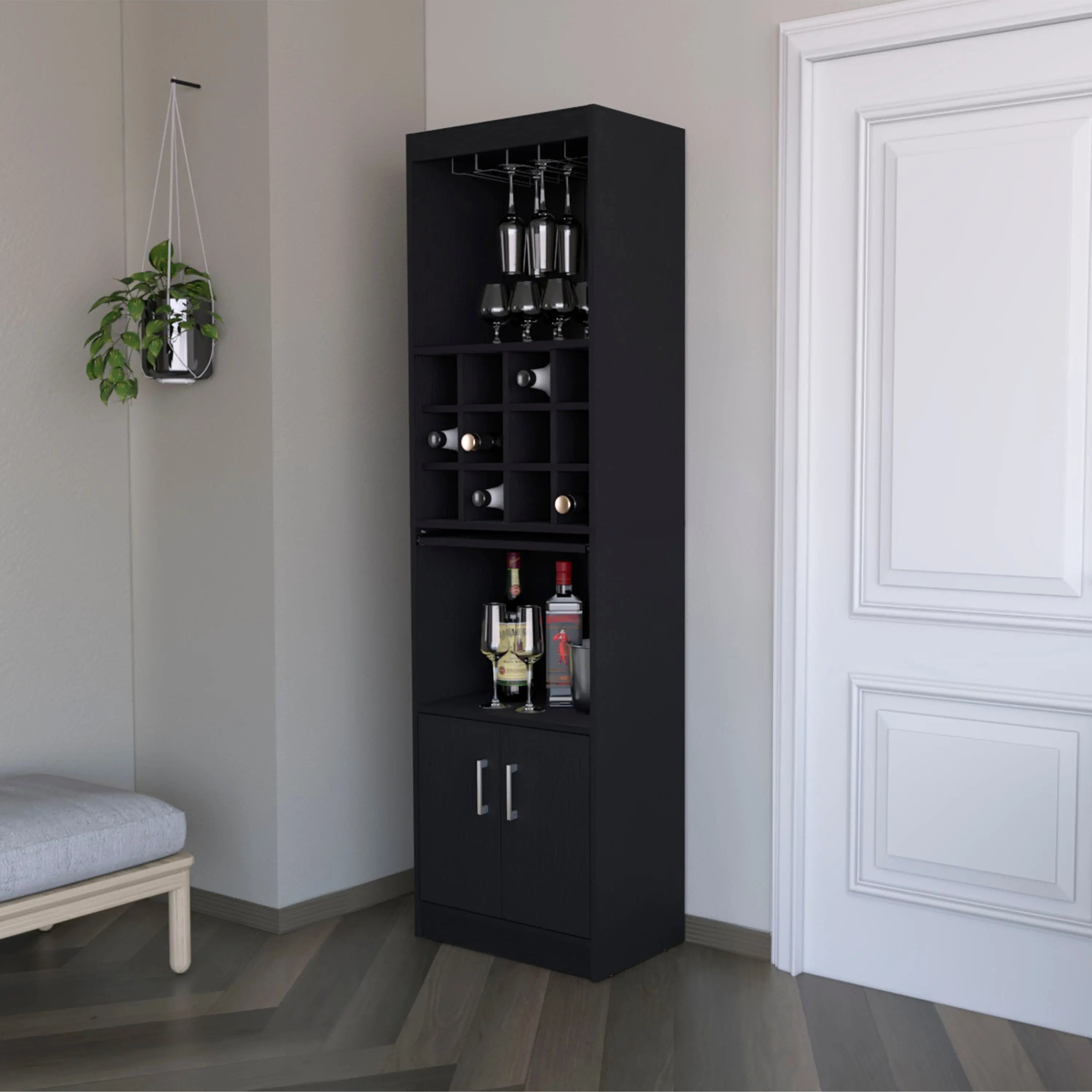 71" Black Wood Bar Cabinet With Two Doors Homeroots Kitchen & Dining