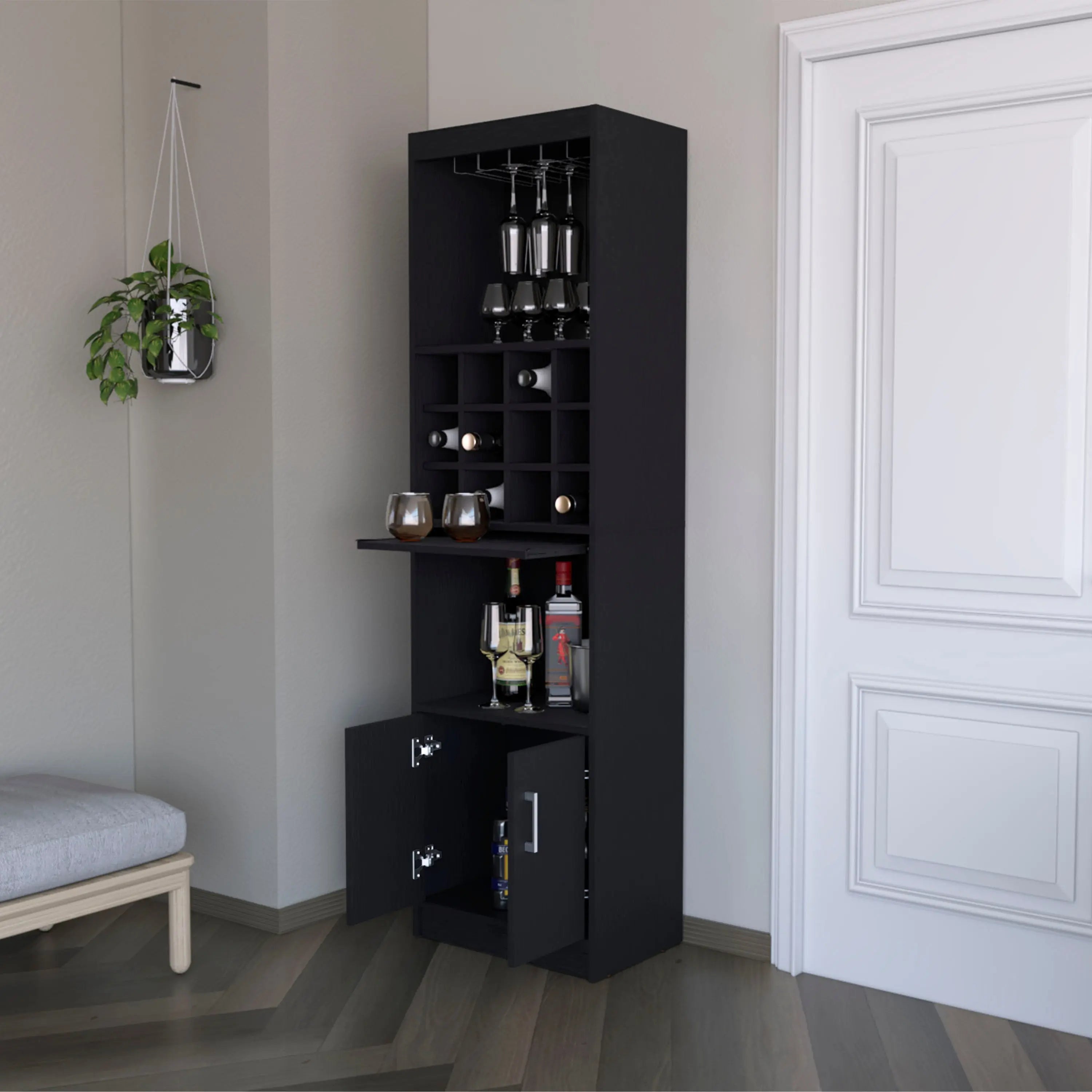 71" Black Wood Bar Cabinet With Two Doors Homeroots Kitchen & Dining