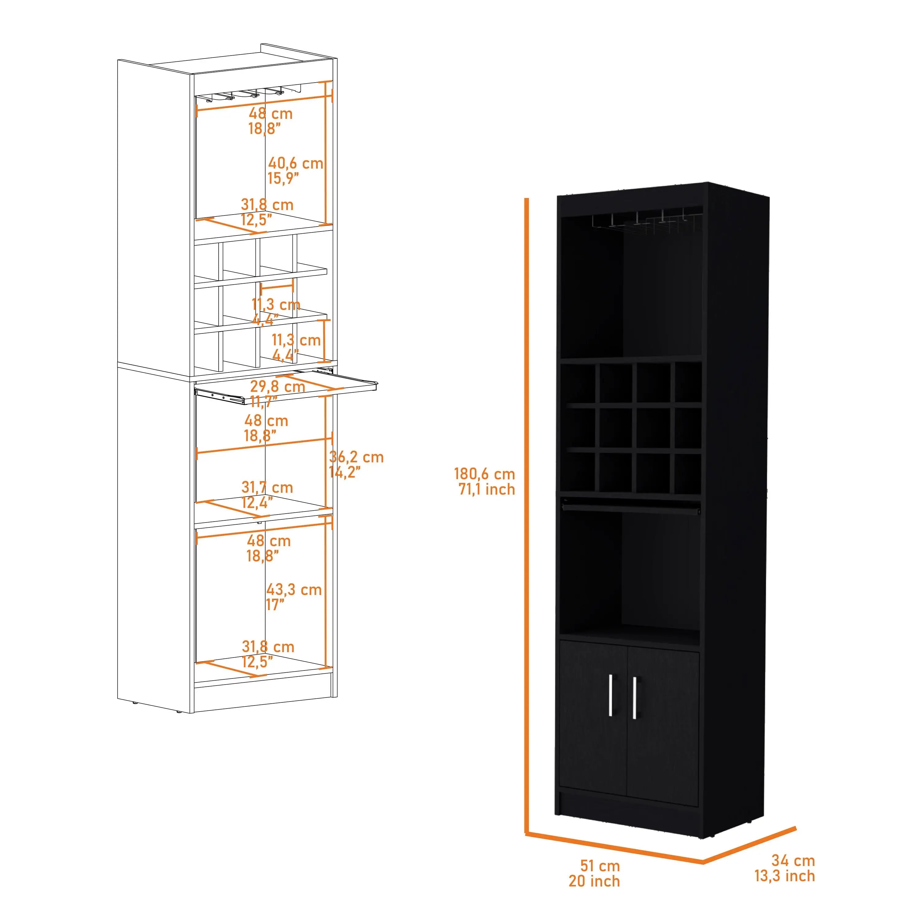 71" Black Wood Bar Cabinet With Two Doors Homeroots Kitchen & Dining