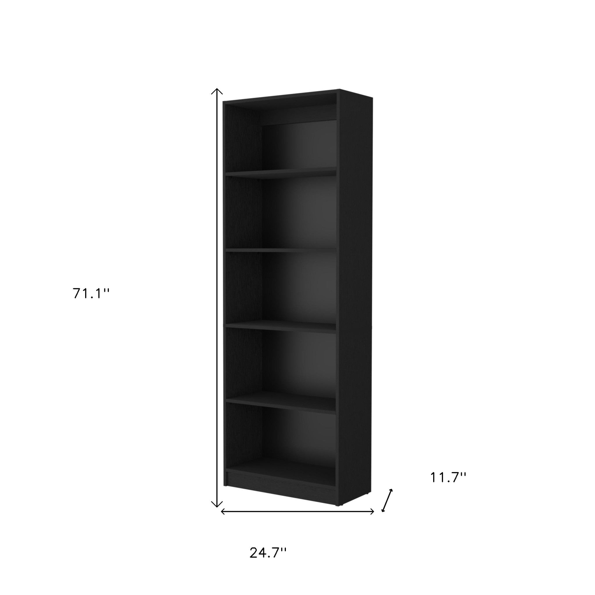 71" Black Wood Five Tier Bookcase - GreatEagleInc