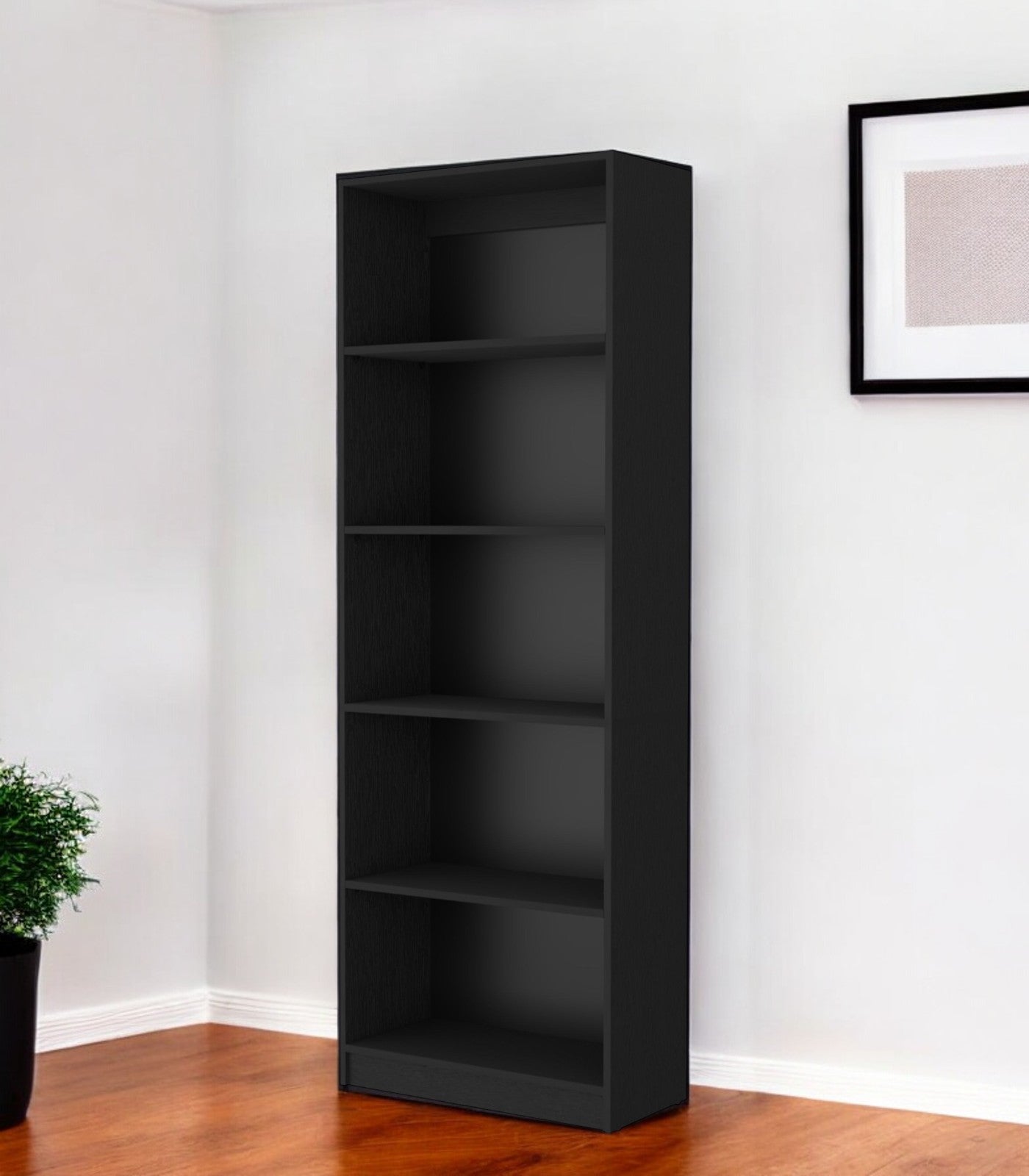 71" Black Wood Five Tier Bookcase - GreatEagleInc