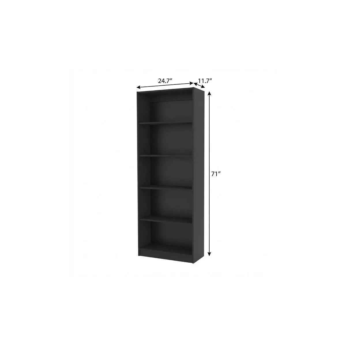 71" Black Wood Five Tier Bookcase Homeroots Office