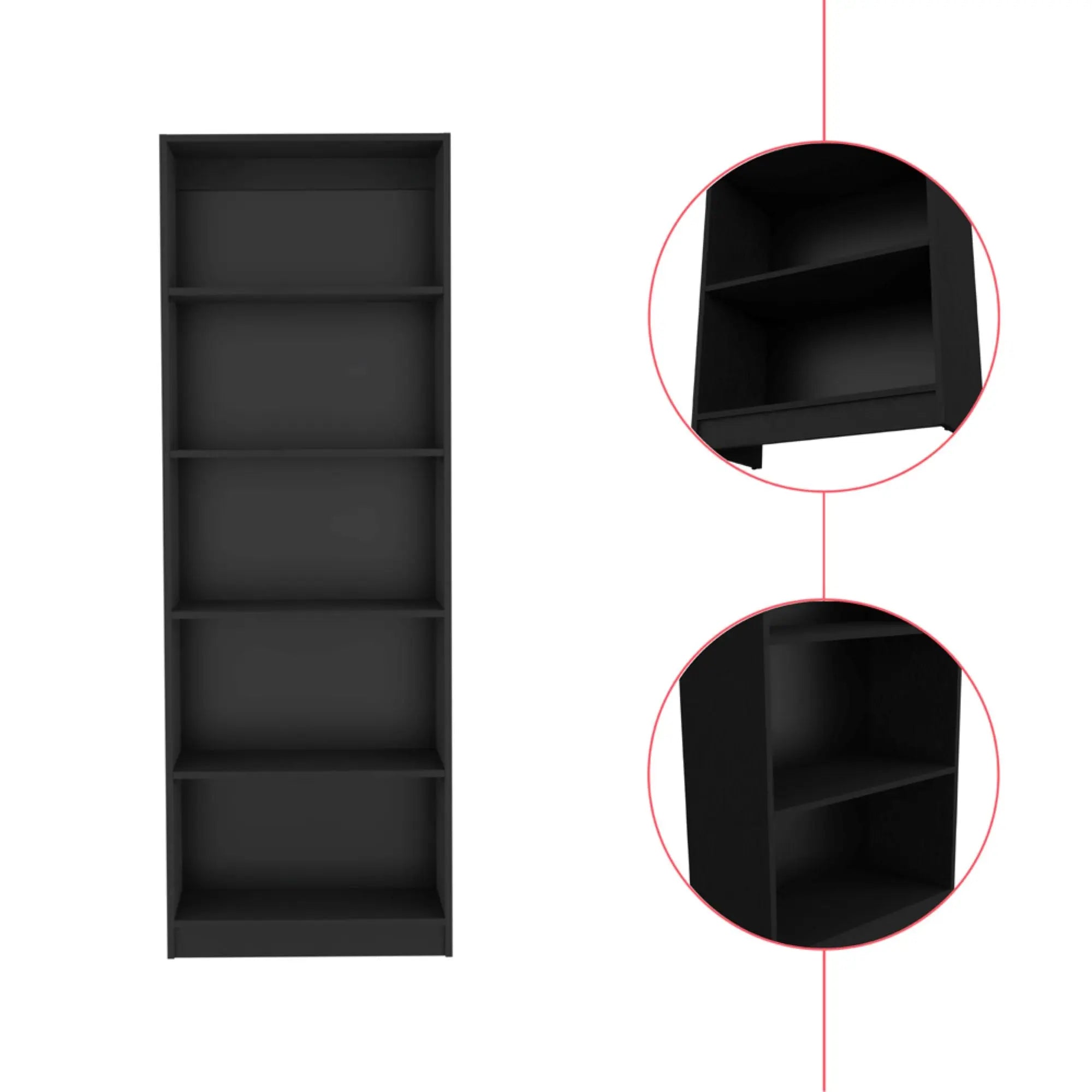 71" Black Wood Five Tier Bookcase Homeroots Office