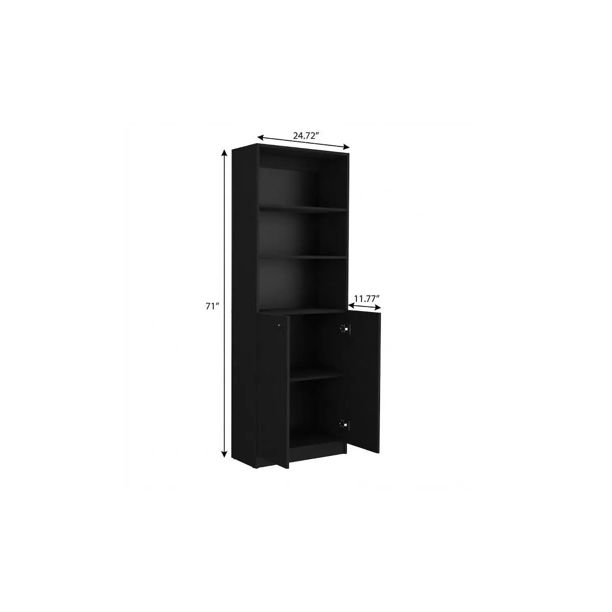 71" Black Wood Five Tier Bookcase with Two Doors Homeroots Office