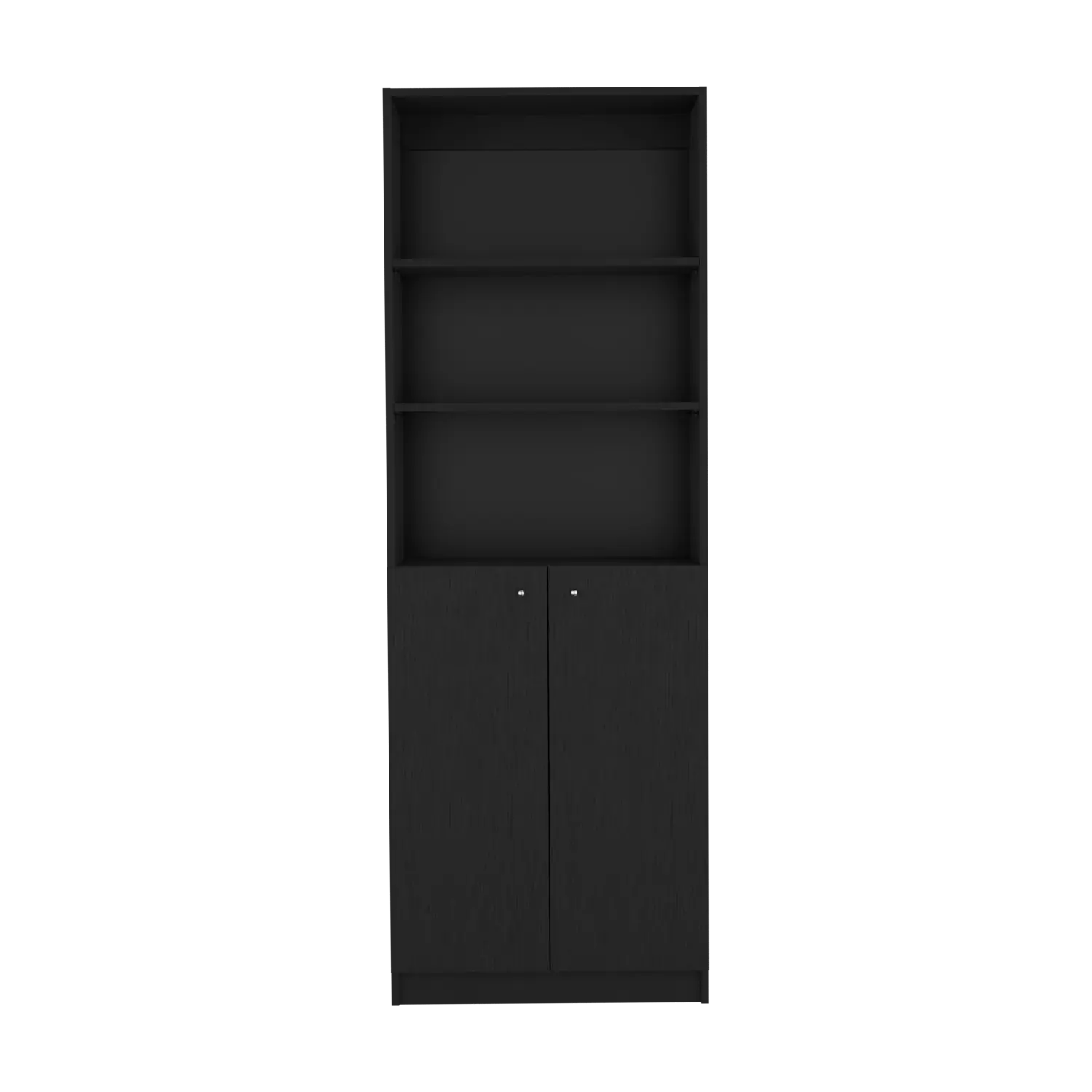 71" Black Wood Five Tier Bookcase with Two Doors Homeroots Office