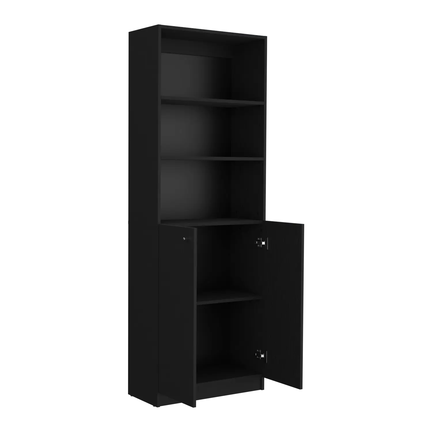 71" Black Wood Five Tier Bookcase with Two Doors Homeroots Office