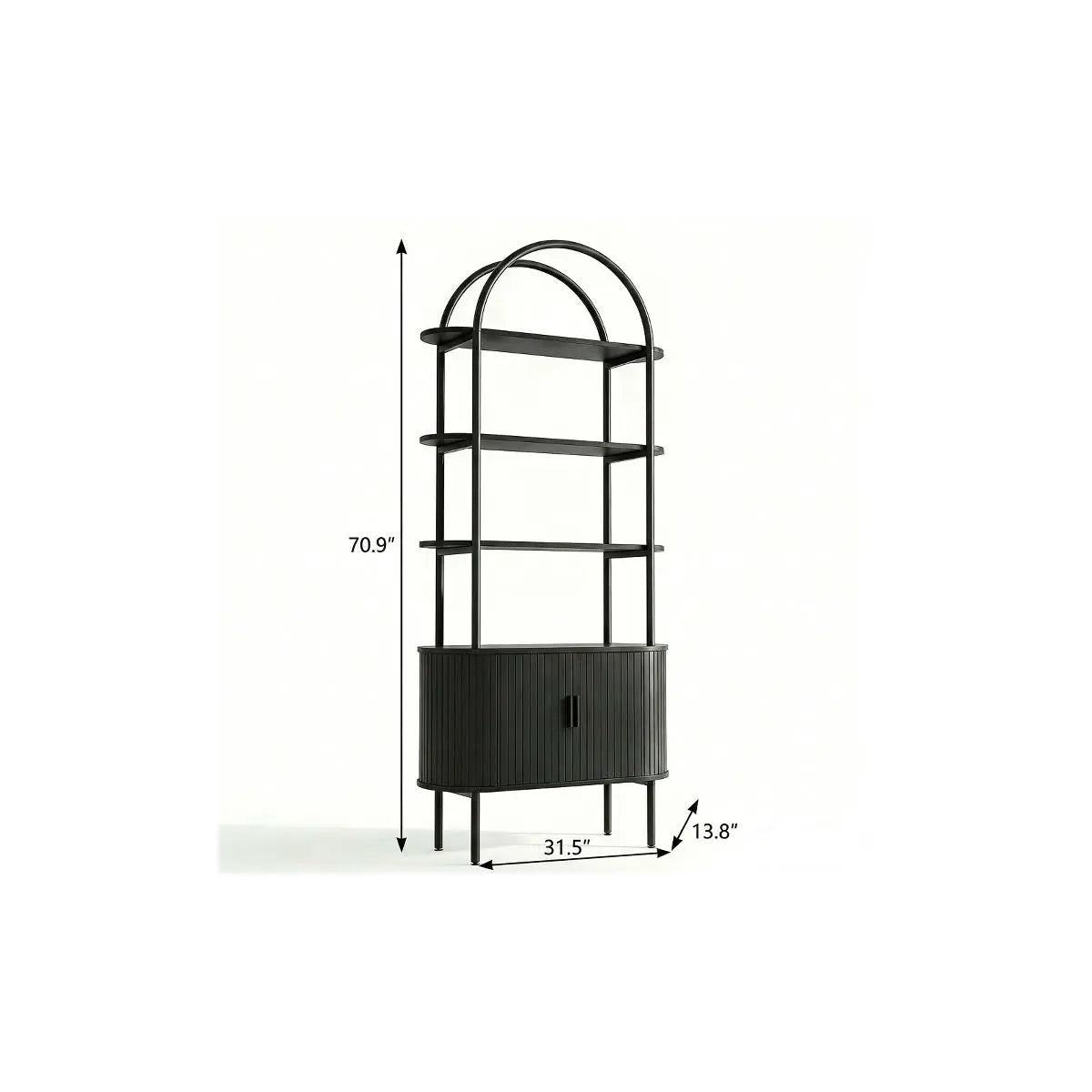 71" Black Wood Four Tier Arched Etagere Bookcase with Two Doors Homeroots Office