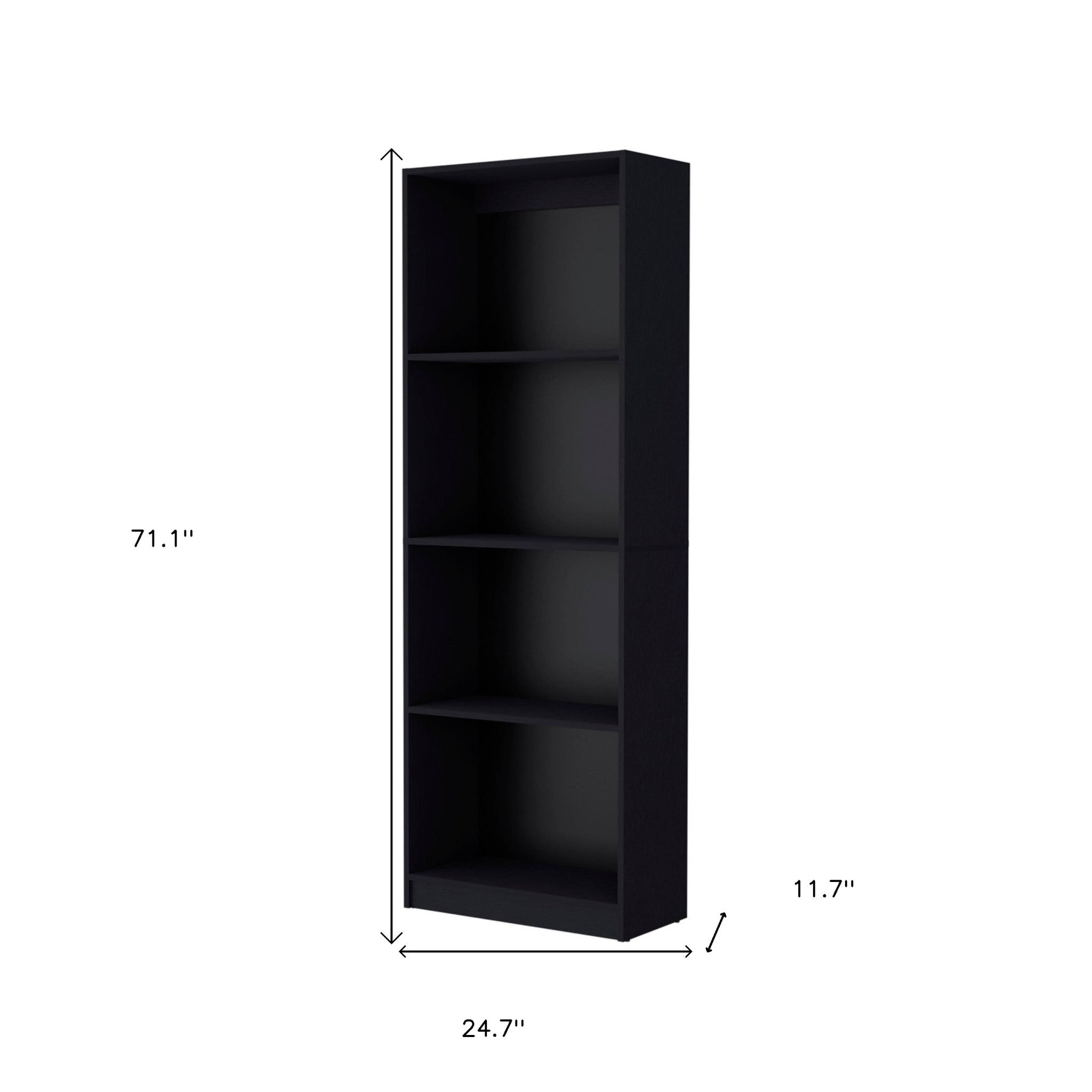 71" Black Wood Four Tier Bookcase - GreatEagleInc