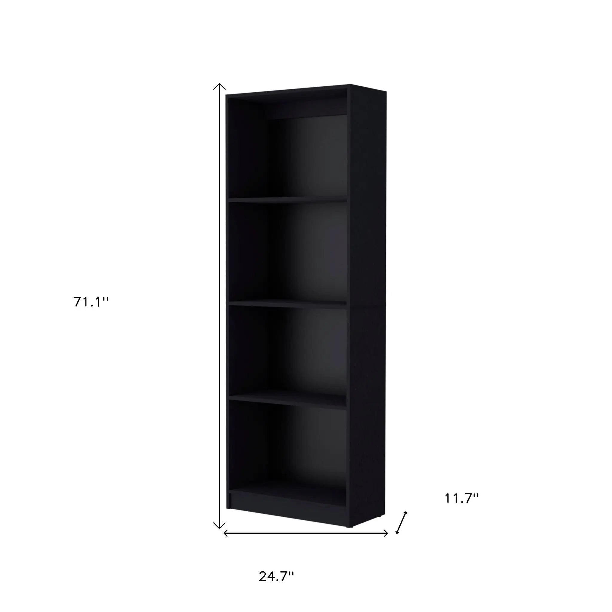 71" Black Wood Four Tier Bookcase - GreatEagleInc