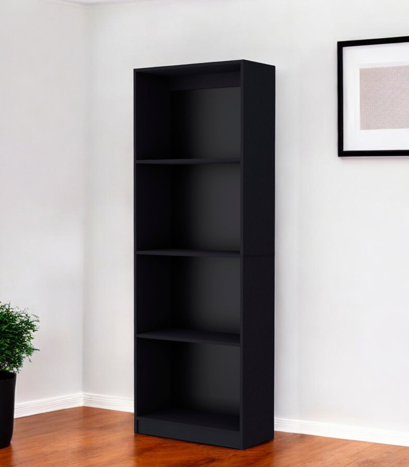71" Black Wood Four Tier Bookcase - GreatEagleInc