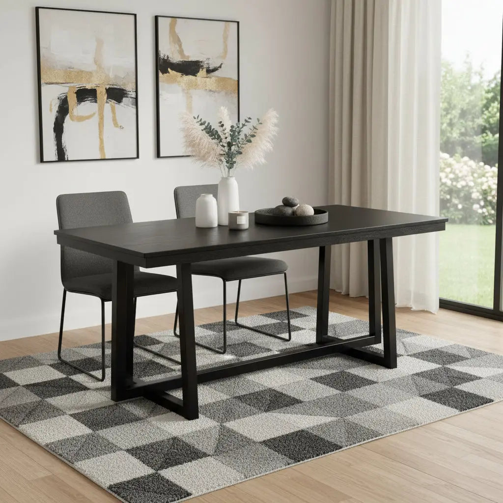 71" Black Wood Trestle Base Dining Table Homeroots Kitchen & Dining