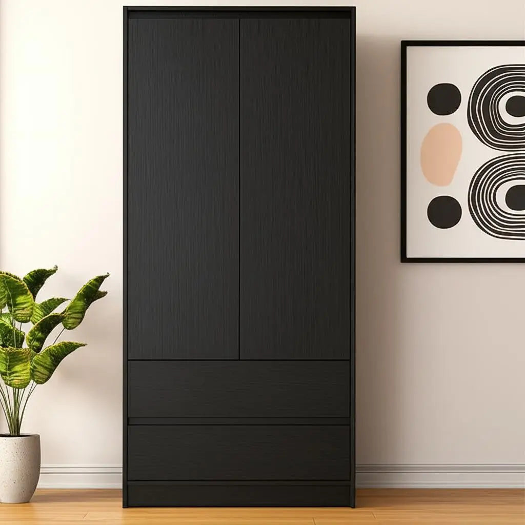 71" Black Wood Two Door Two Drawer Combo Dresser Homeroots Bed & Bath