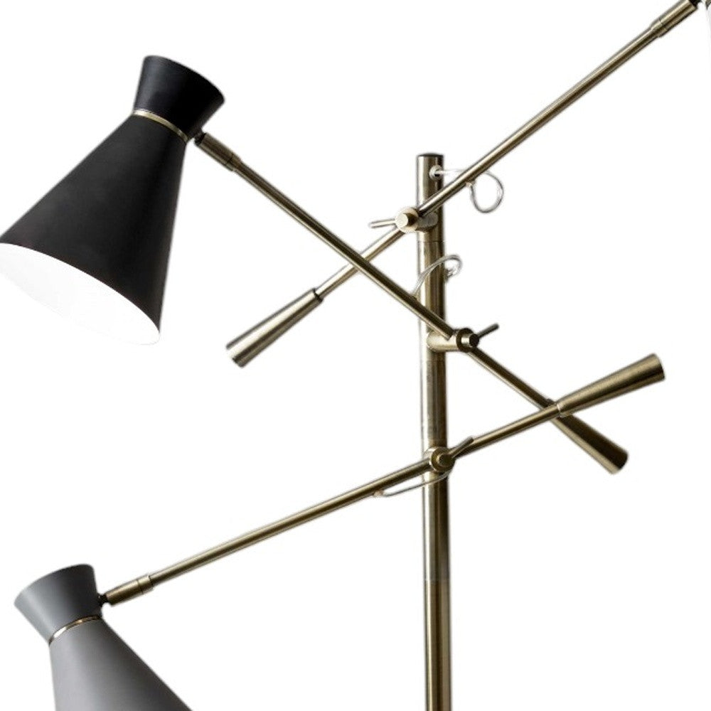 71" Brass Metal Novelty Floor Lamp With Black And White Iron Cone Shade - GreatEagleInc
