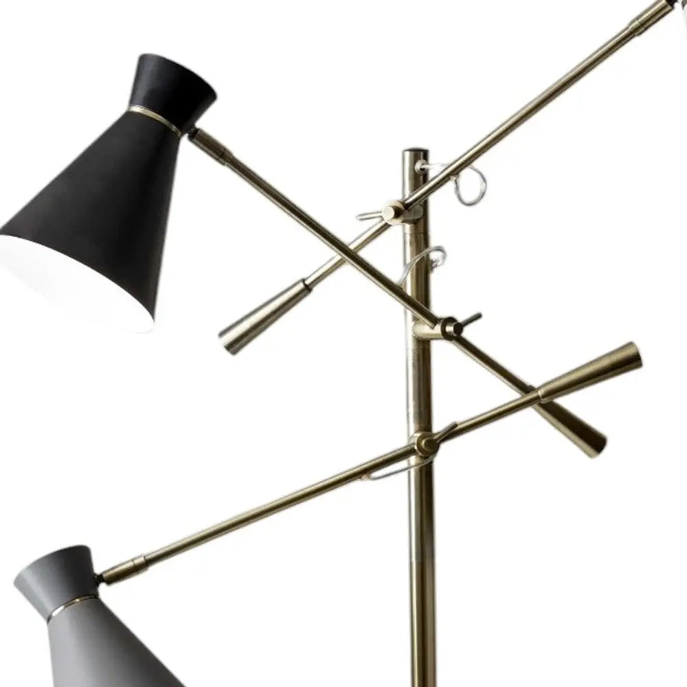 71" Brass Metal Novelty Floor Lamp With Black And White Iron Cone Shade - GreatEagleInc