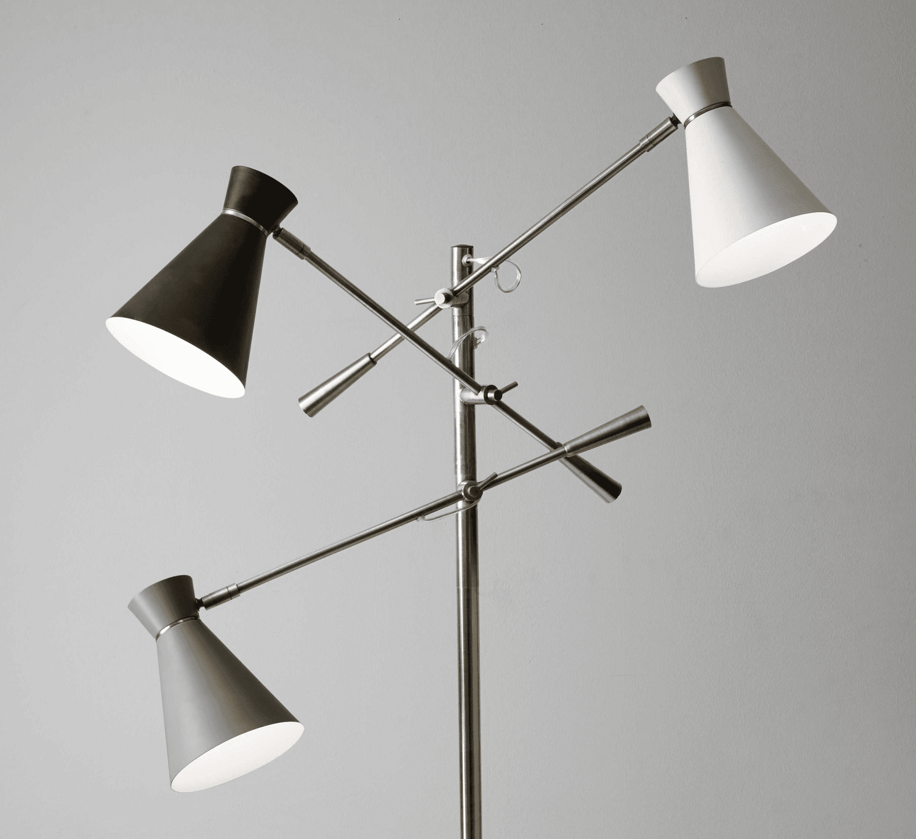71" Brass Metal Novelty Floor Lamp With Black And White Iron Cone Shade - GreatEagleInc