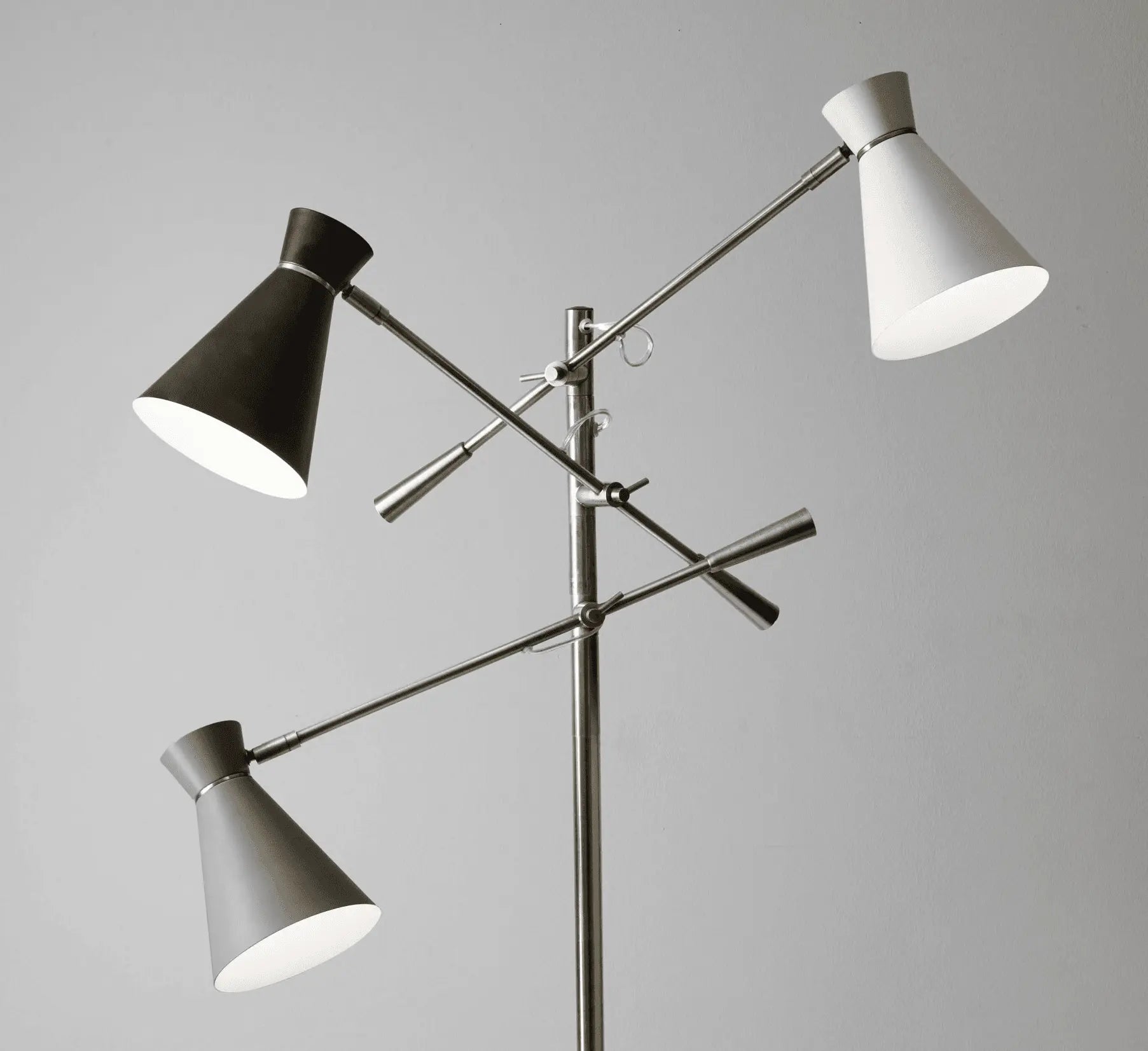 71" Brass Metal Novelty Floor Lamp With Black And White Iron Cone Shade - GreatEagleInc