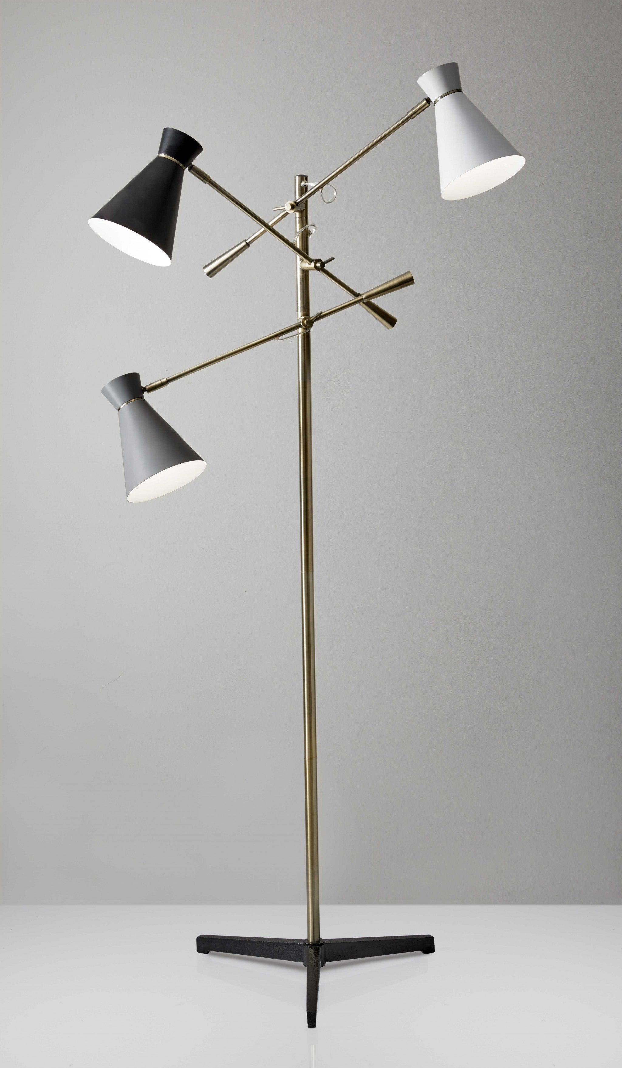 71" Brass Metal Novelty Floor Lamp With Black And White Iron Cone Shade - GreatEagleInc