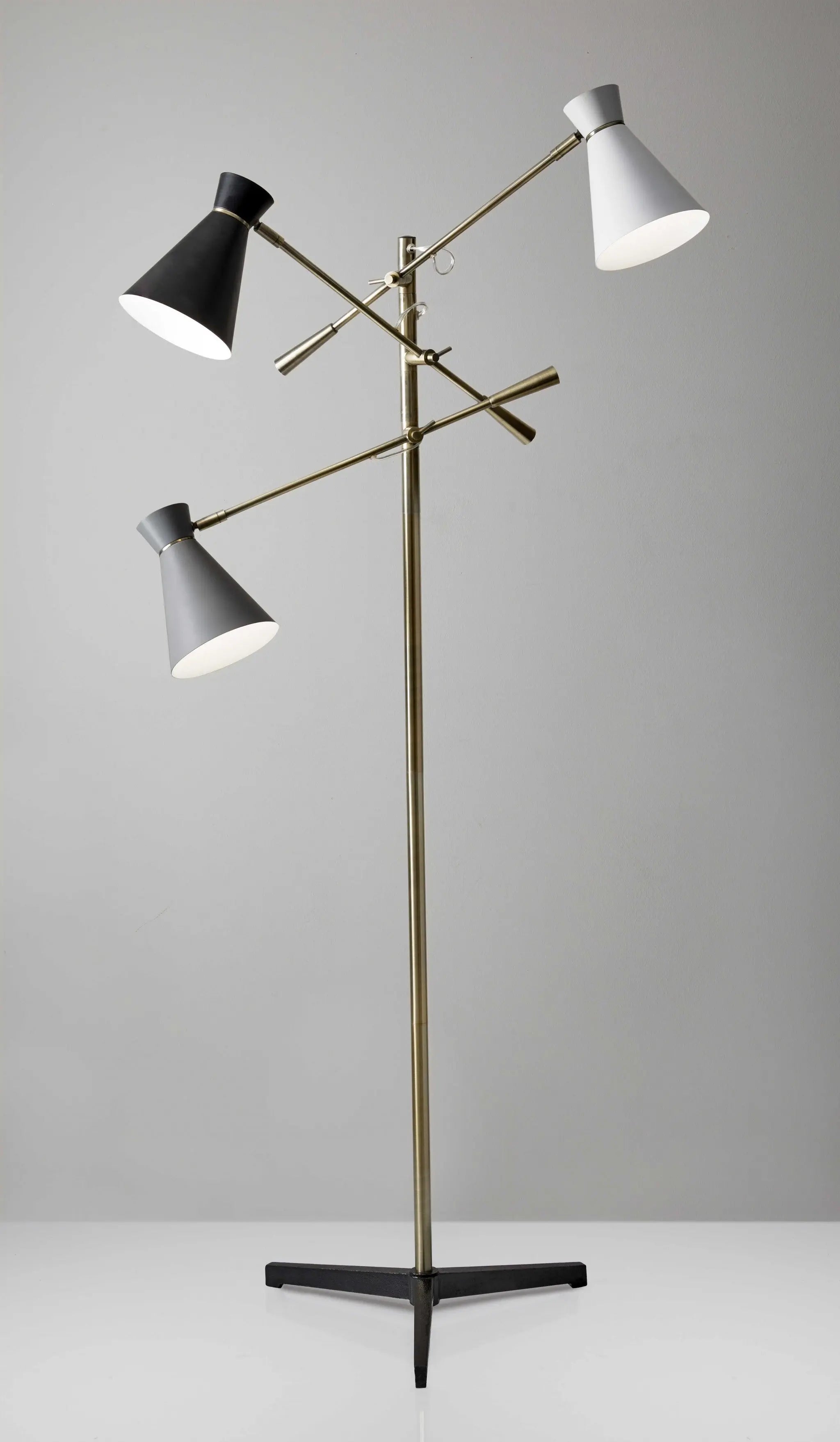 71" Brass Metal Novelty Floor Lamp With Black And White Iron Cone Shade - GreatEagleInc