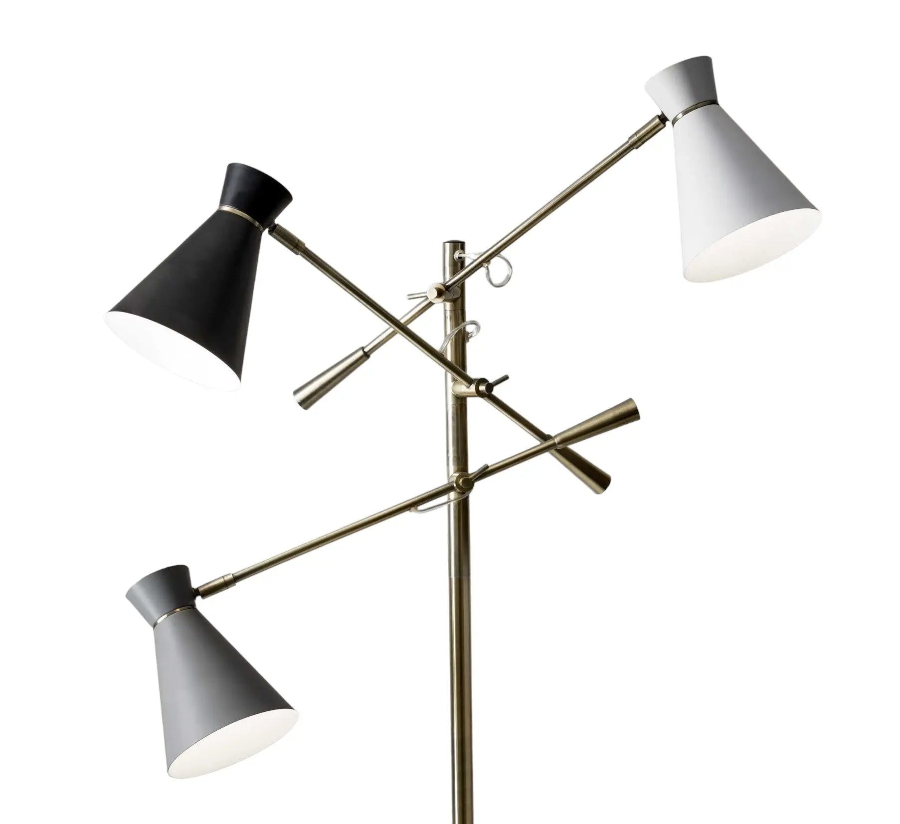 71" Brass Metal Novelty Floor Lamp With Black And White Iron Cone Shade - GreatEagleInc