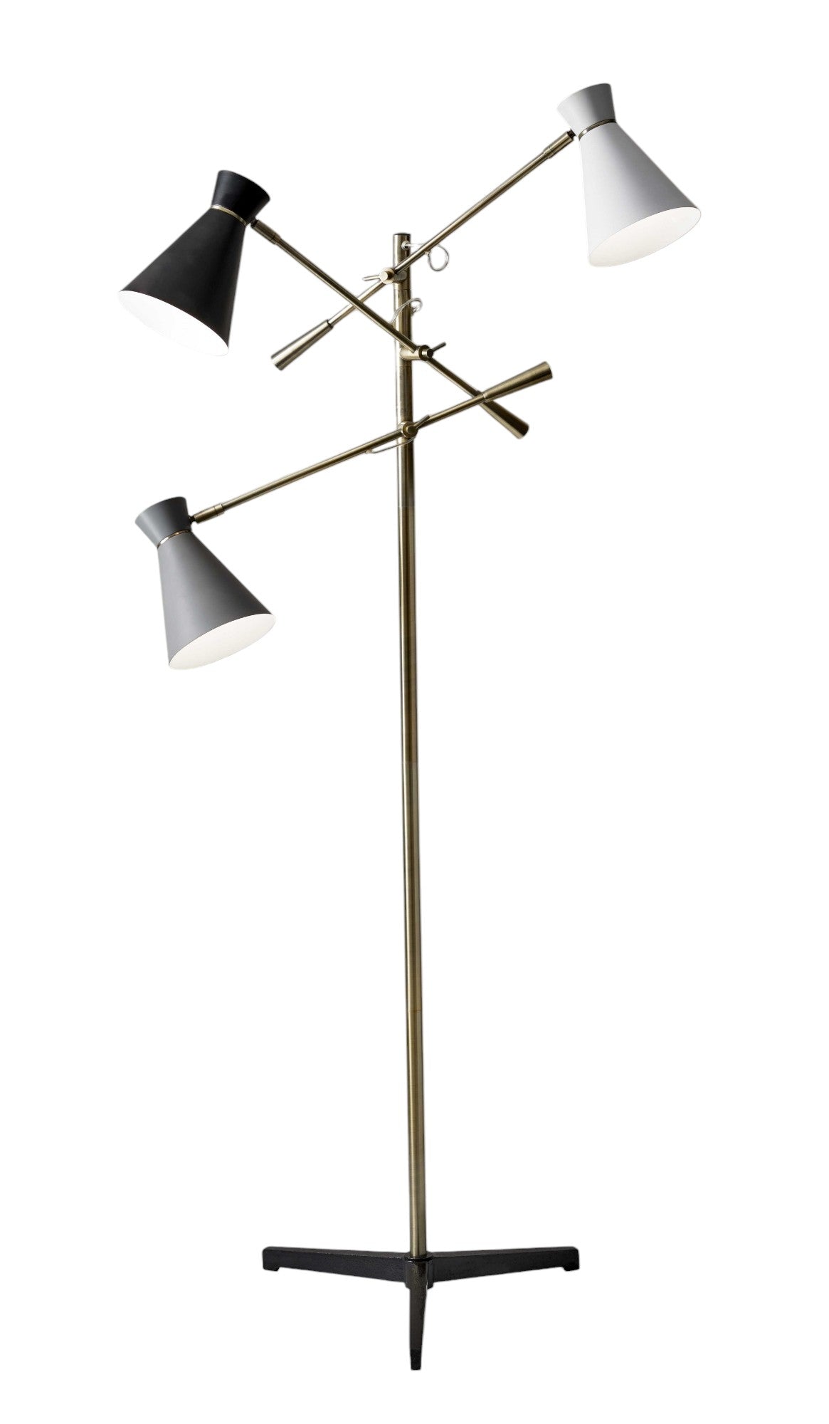 71" Brass Metal Novelty Floor Lamp With Black And White Iron Cone Shade - GreatEagleInc