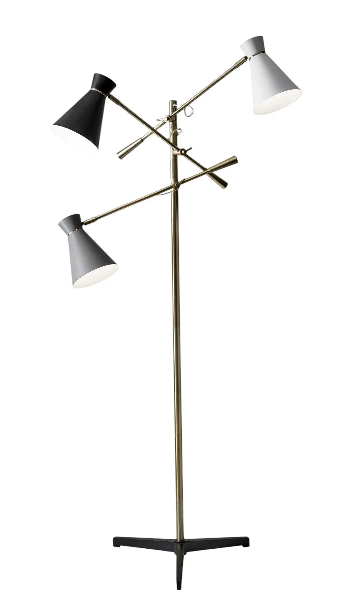 71" Brass Metal Novelty Floor Lamp With Black And White Iron Cone Shade - GreatEagleInc