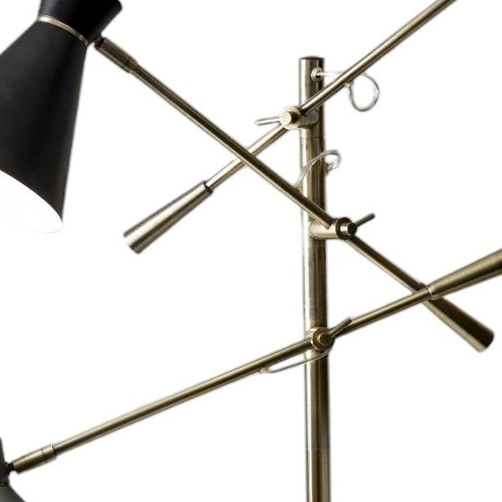 71" Brass Metal Novelty Floor Lamp With Black And White Iron Cone Shade - GreatEagleInc