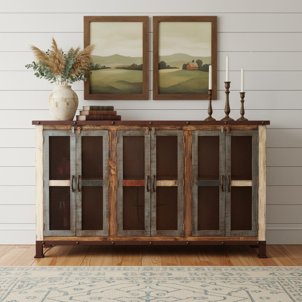 71" Brown Solid and Manufactured Wood Distressed Credenza Homeroots Kitchen & Dining