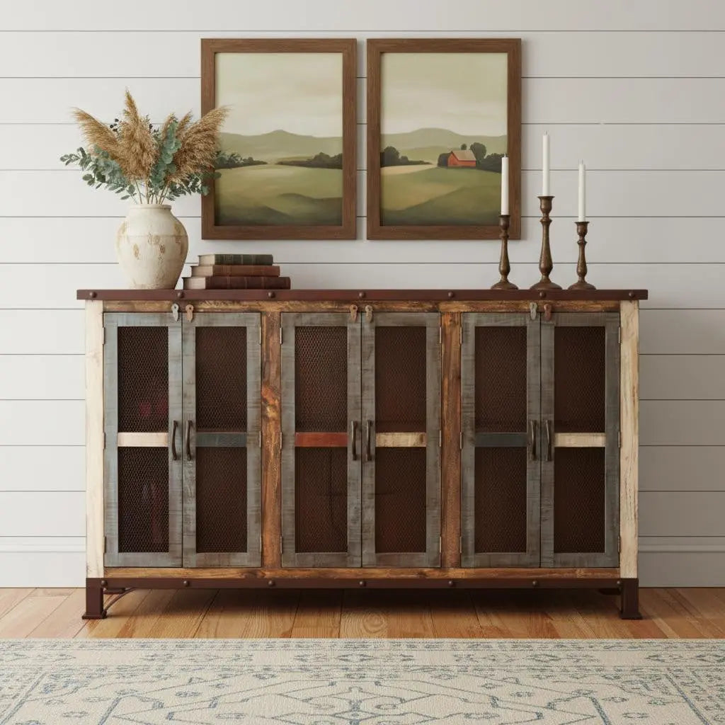 71" Brown Solid and Manufactured Wood Distressed Credenza Homeroots Kitchen & Dining