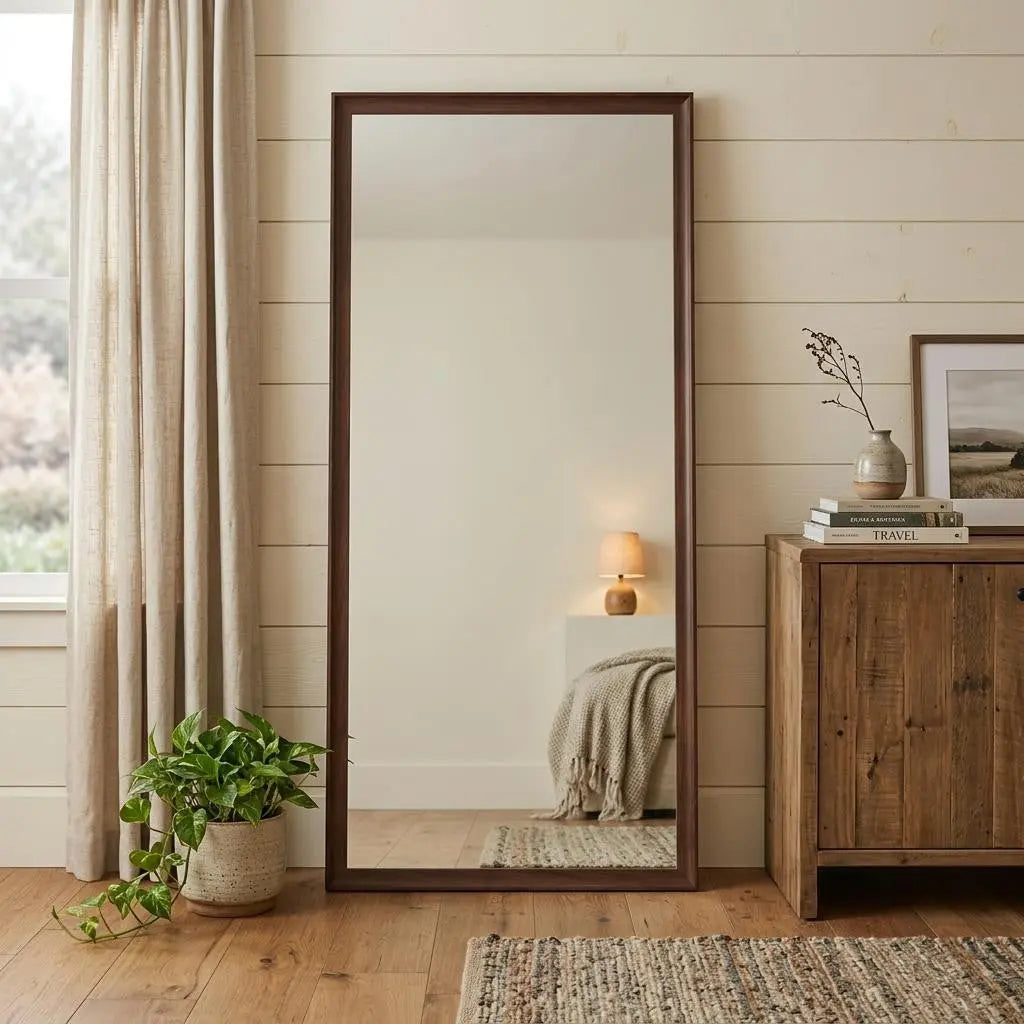 71" Brown Wood Wall Mounted And Leaning Framed Full Length Mirror Homeroots Bed & Bath