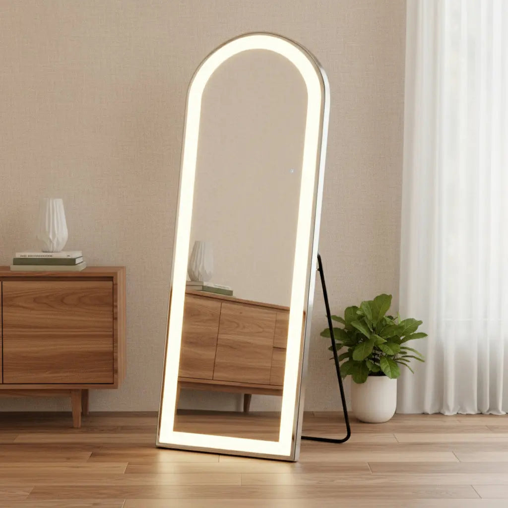 71" Clear Arch Lighted Freestanding and Wall Mount Frameless Full Length Mirror - GreatEagleInc