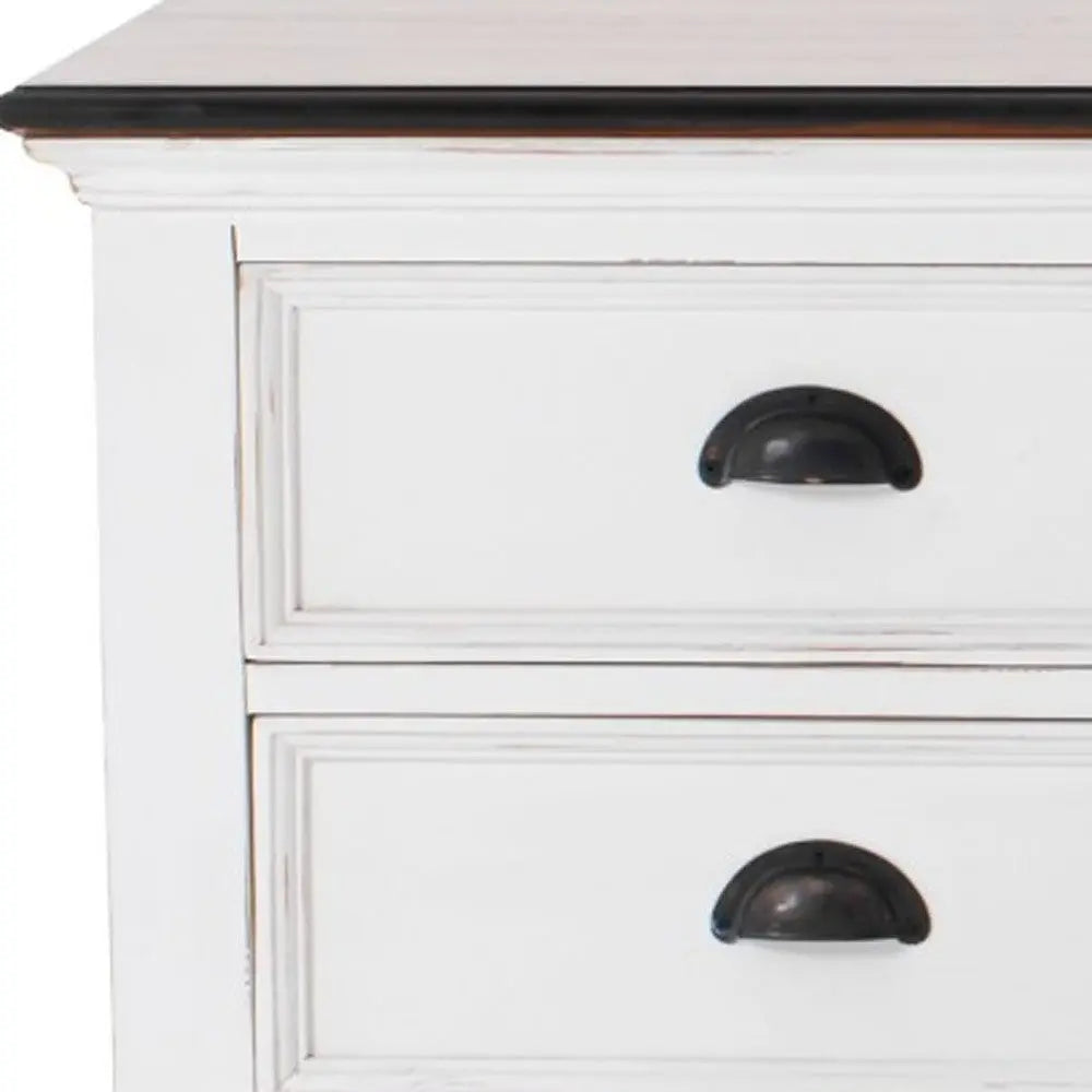 71" Distressed White and Brown Wood Entertainment Unit with Four Drawers Homeroots Living Room