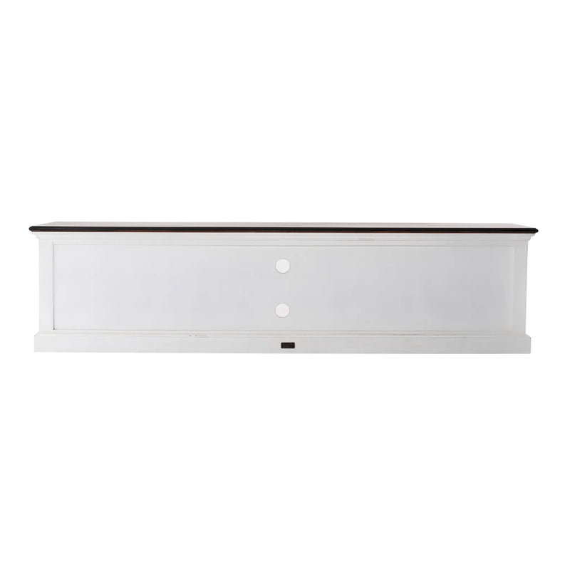 71" Distressed White and Brown Wood Entertainment Unit with Four Drawers Homeroots Living Room