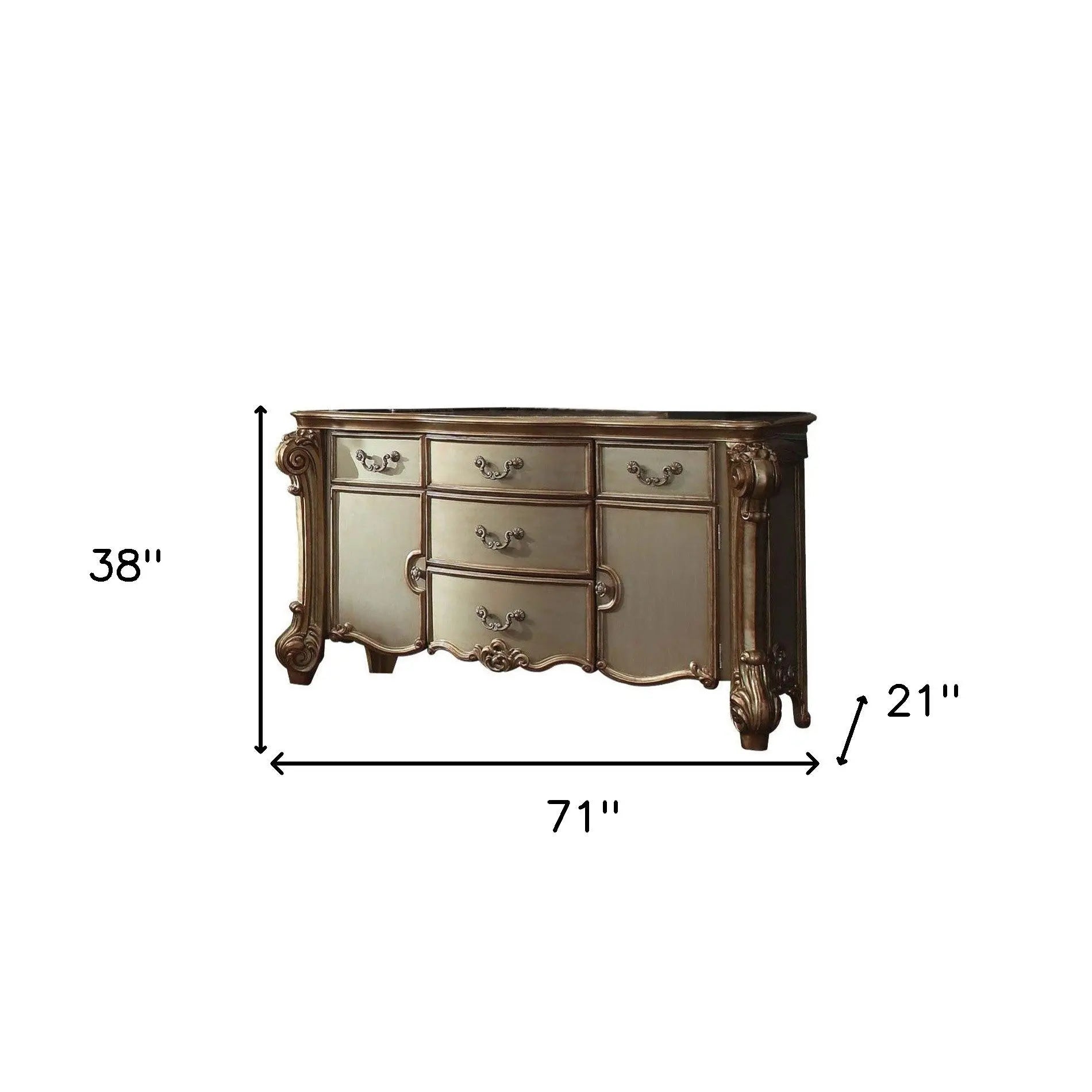 71" Gold Solid Wood Dresser Homeroots Bed & Bath