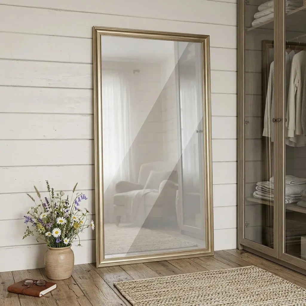 71" Golden Brown Wood Wall Mounted And Leaning Framed Full Length Mirror Homeroots Bed & Bath