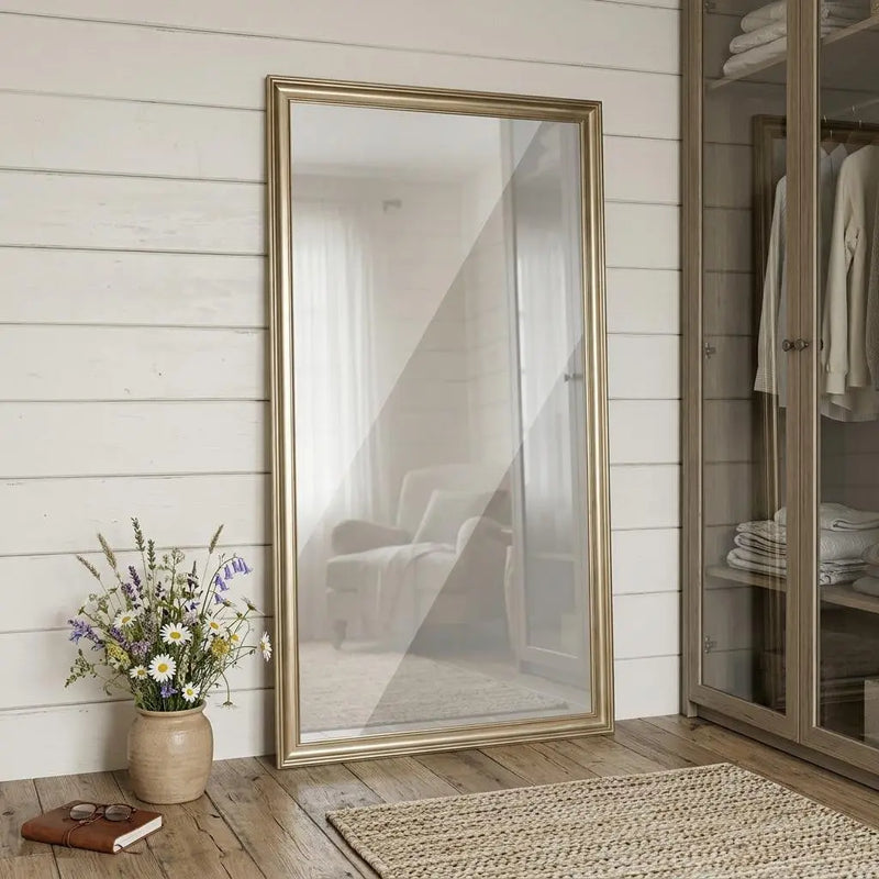 71" Golden Brown Wood Wall Mounted And Leaning Framed Full Length Mirror Homeroots Bed & Bath