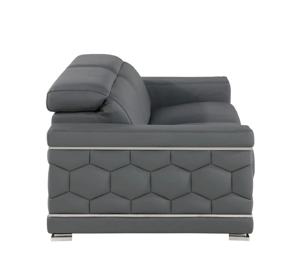 71" Gray And Silver Genuine Leather Loveseat Homeroots Living Room