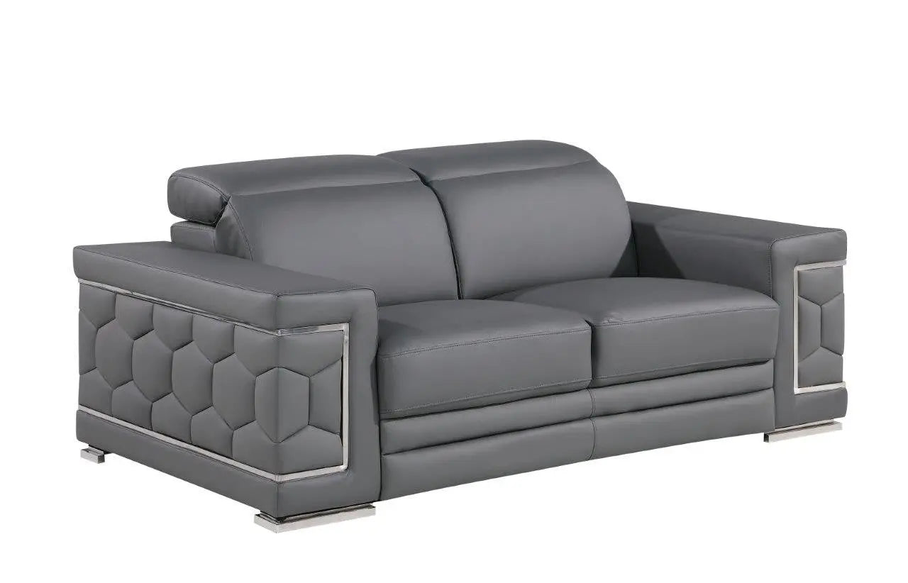 71" Gray And Silver Genuine Leather Loveseat Homeroots Living Room