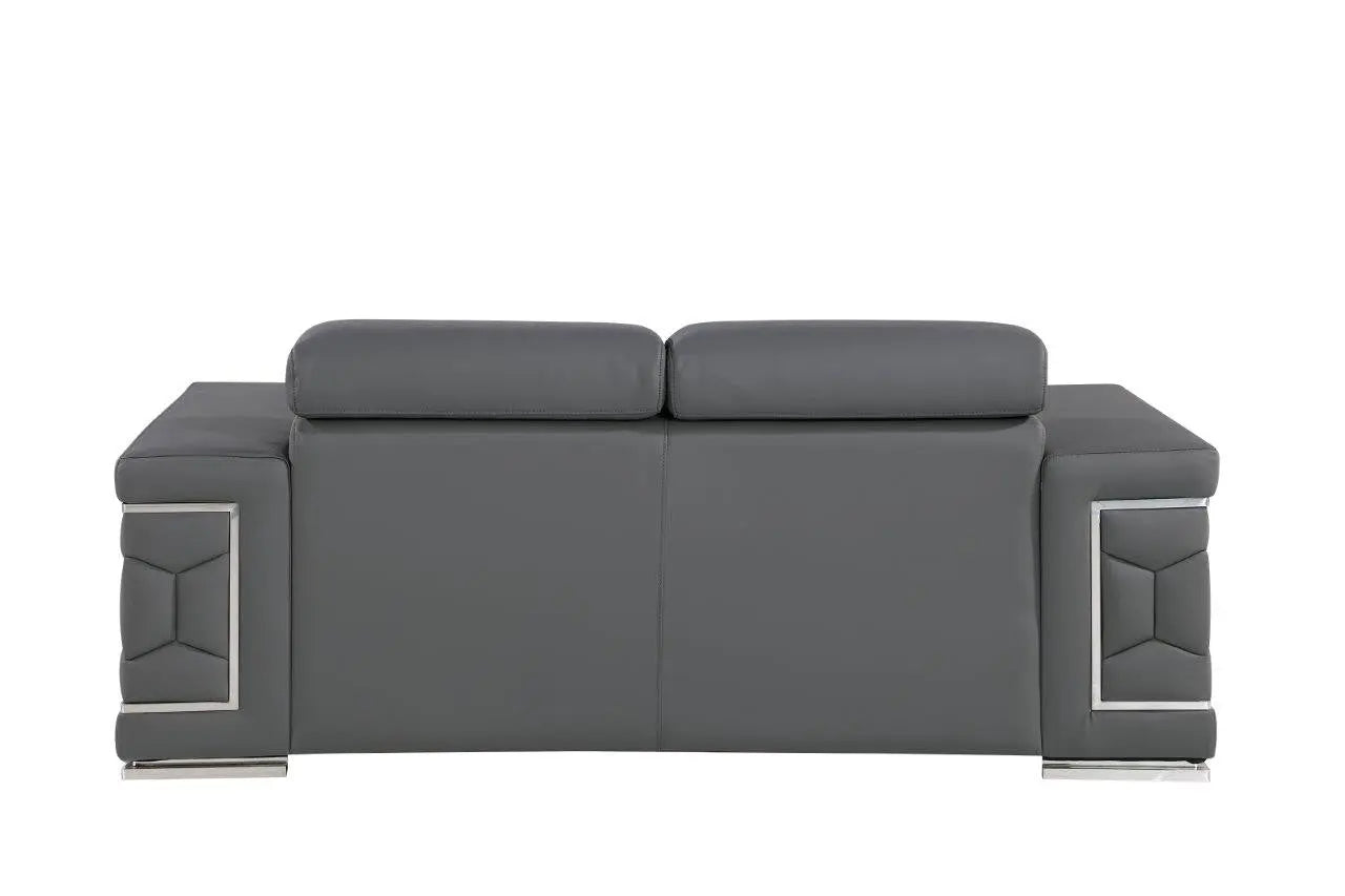 71" Gray And Silver Genuine Leather Loveseat Homeroots Living Room