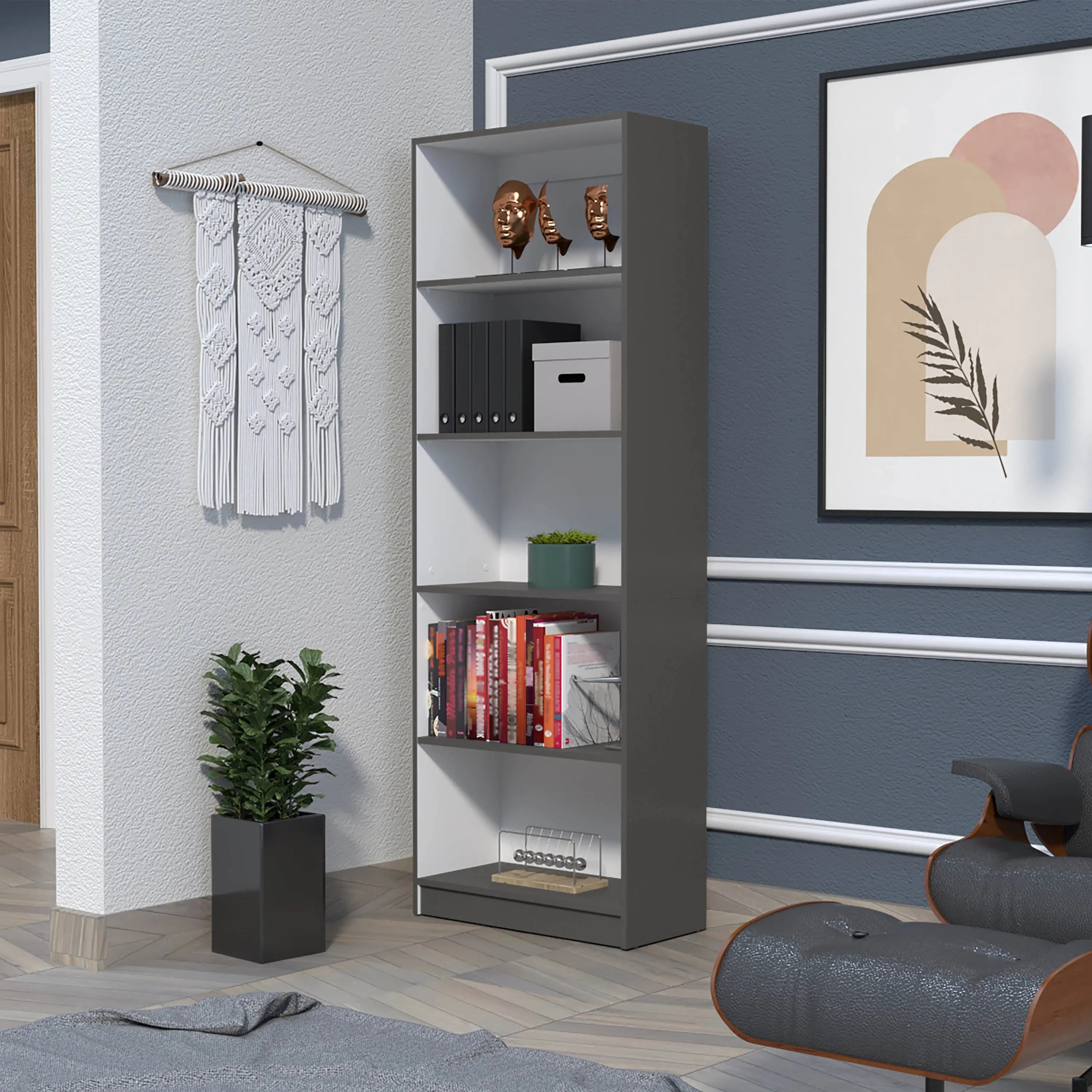 71" Gray And White Wood Five Tier Bookcase Homeroots Office