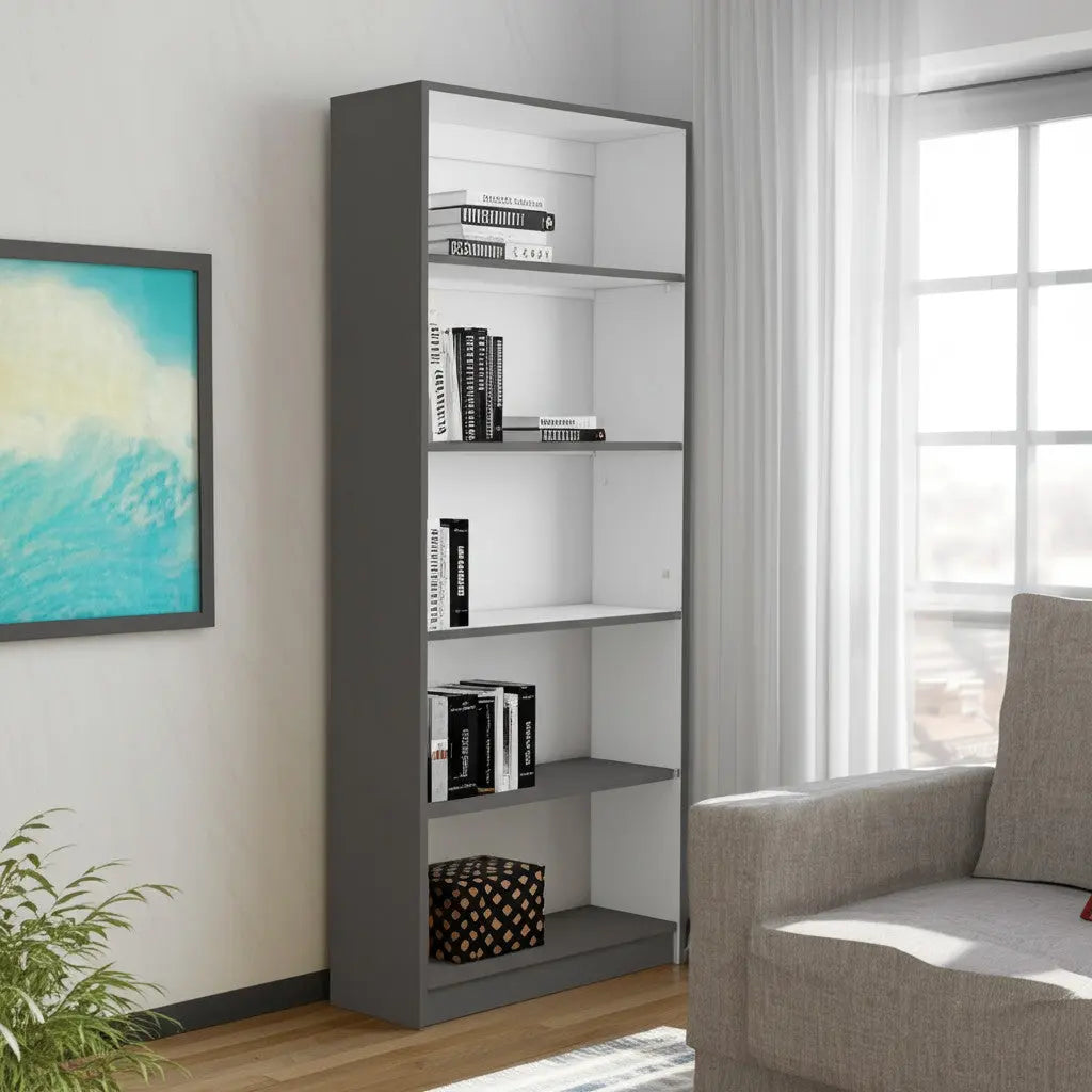 71" Gray And White Wood Five Tier Bookcase Homeroots Office