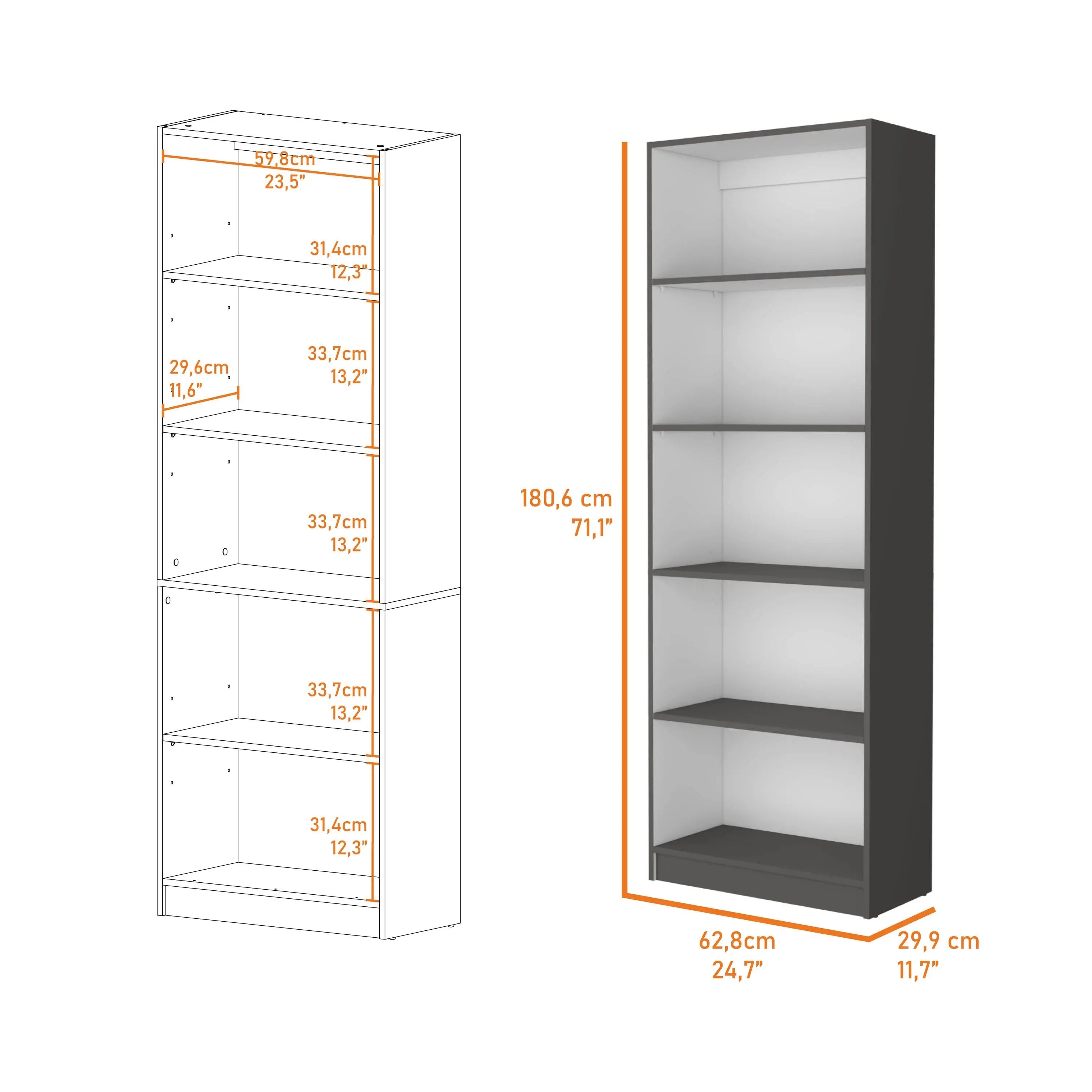 71" Gray And White Wood Five Tier Bookcase Homeroots Office