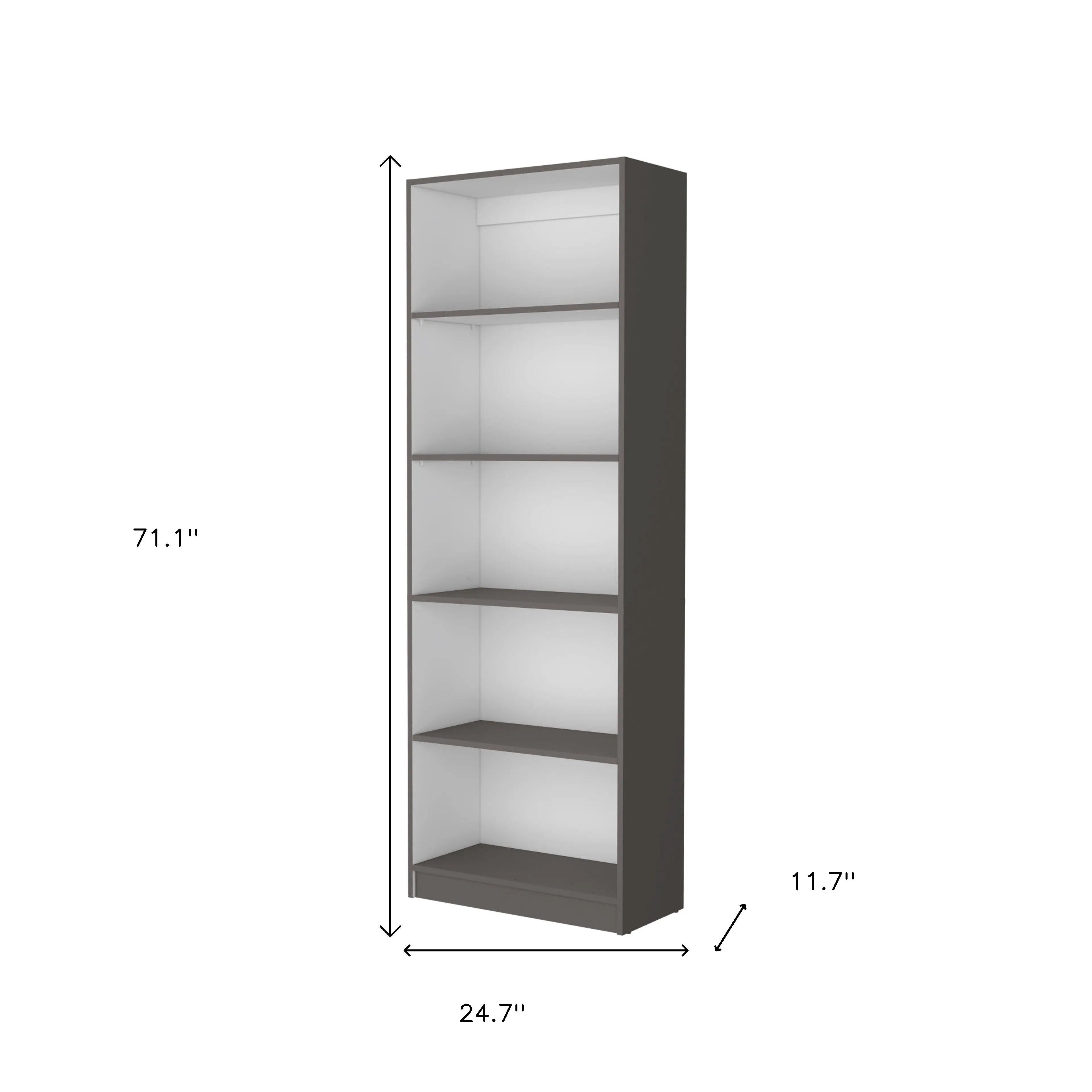 71" Gray And White Wood Five Tier Bookcase Homeroots Office
