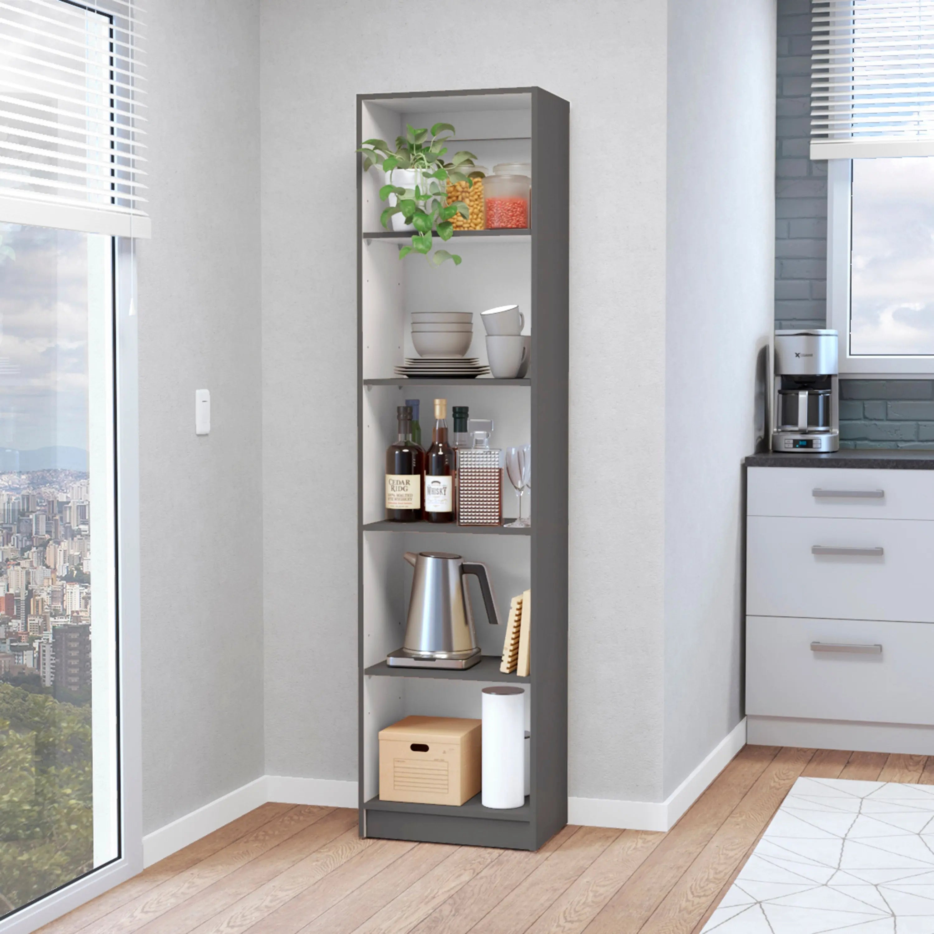 71" Gray And White Wood Five Tier Bookcase Homeroots Office