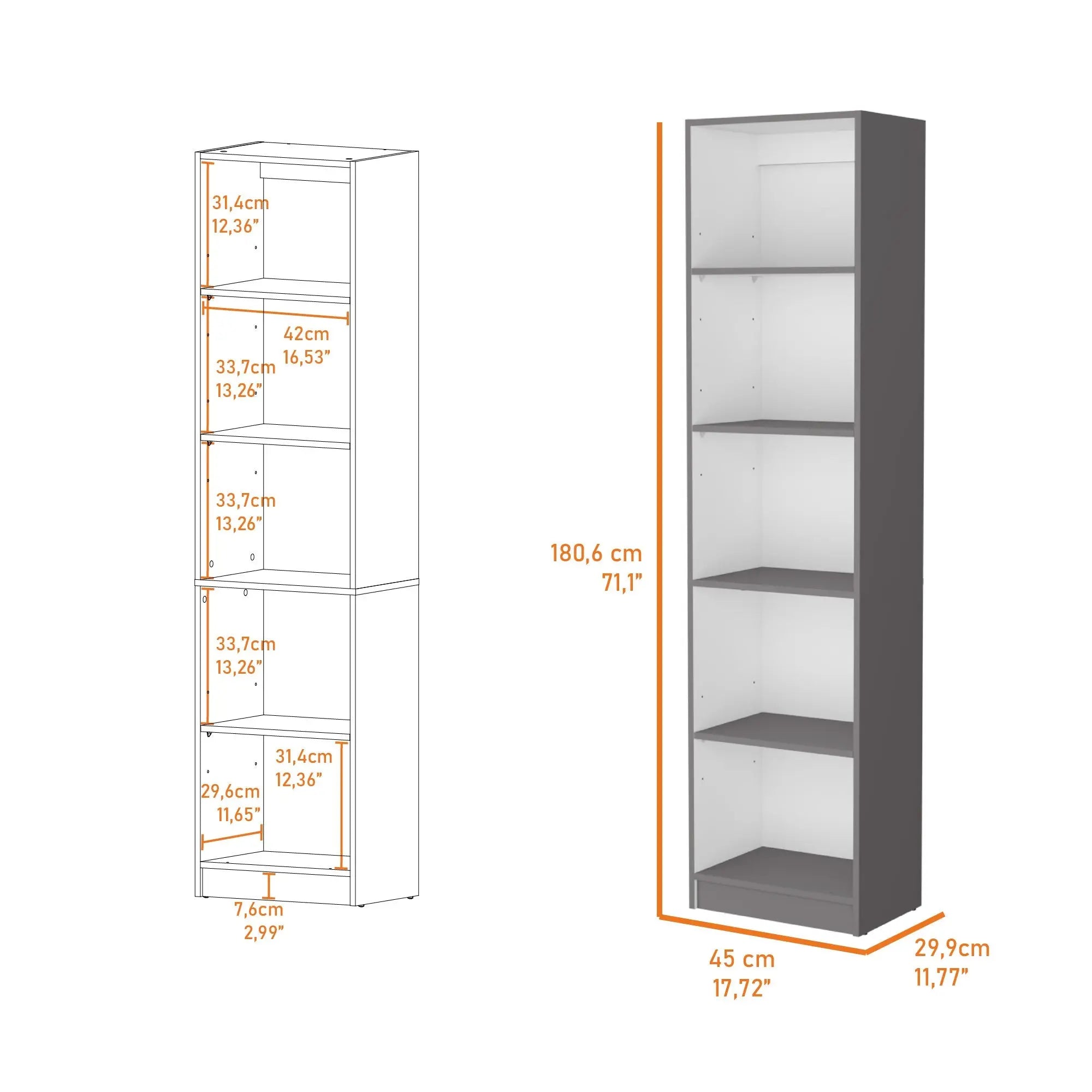 71" Gray And White Wood Five Tier Bookcase Homeroots Office