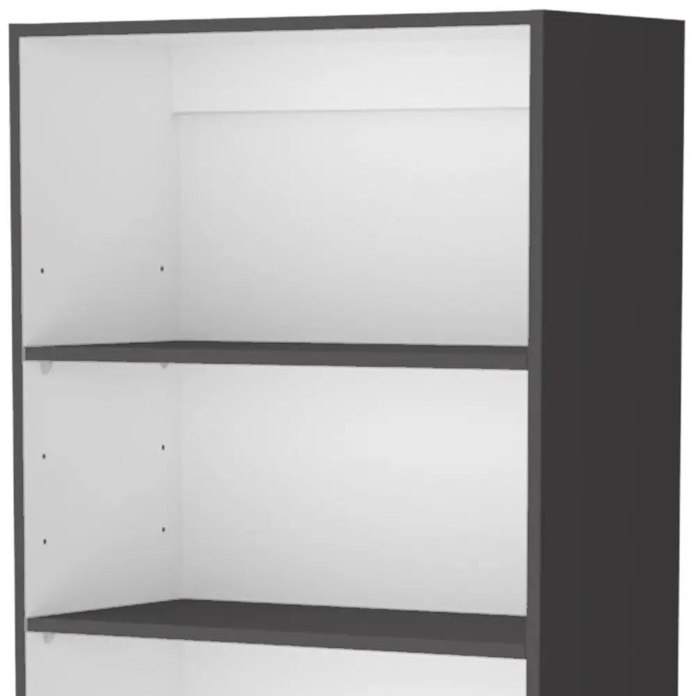 71" Gray And White Wood Three Tier Bookcase with Two Doors Homeroots Office