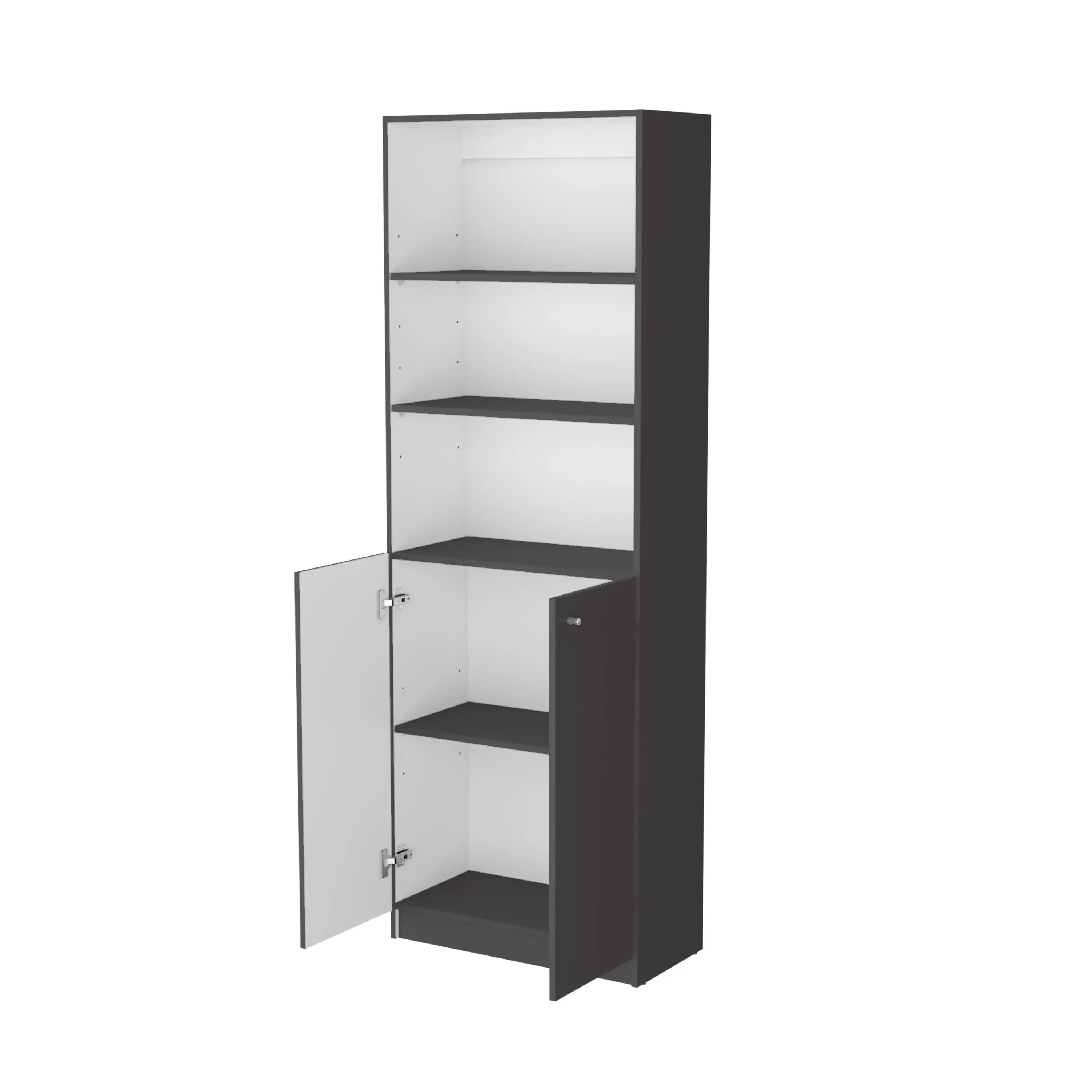 71" Gray And White Wood Three Tier Bookcase with Two Doors Homeroots Office